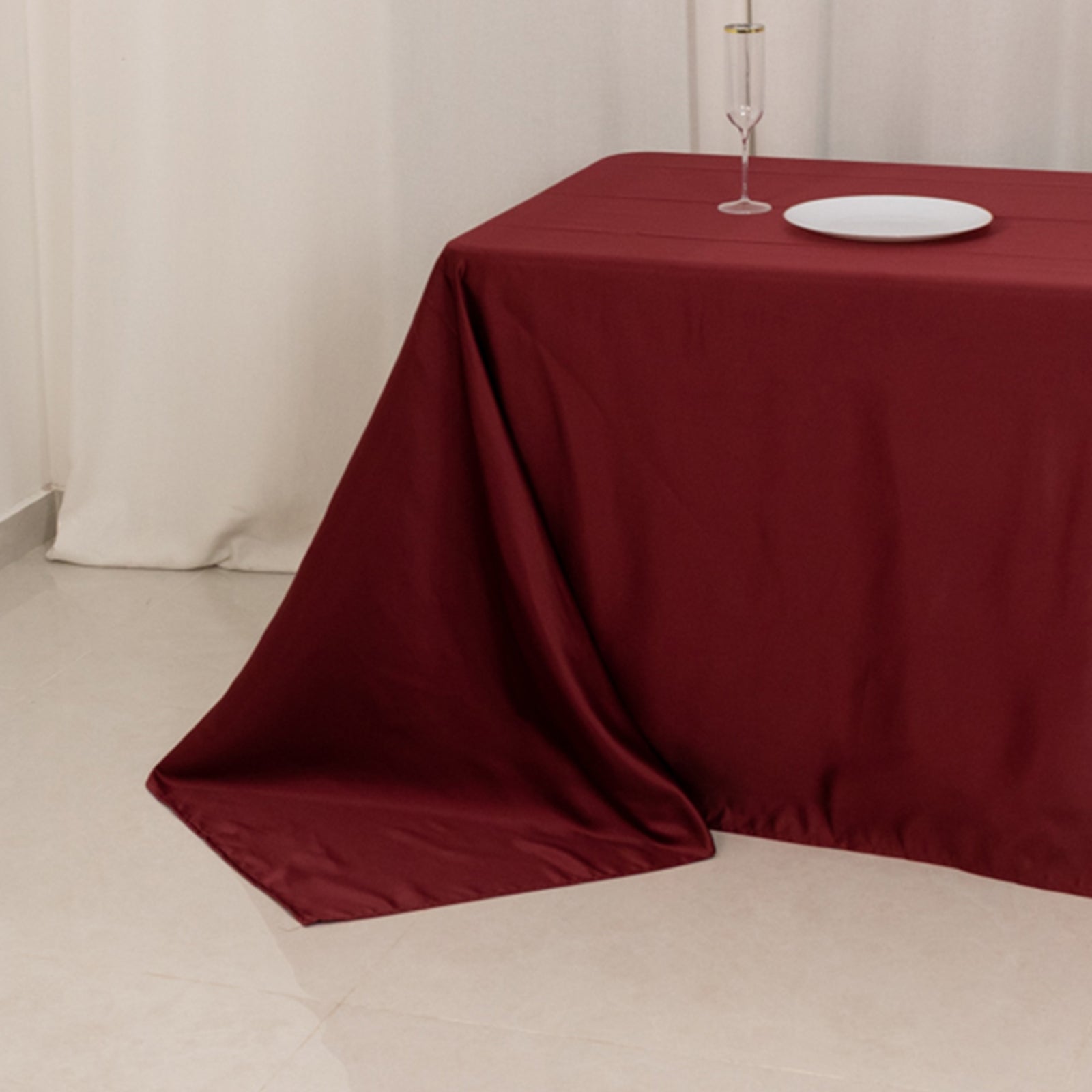 Lamour Satin 90x156 Rectangle Tablecloth Burgundy - Luxurious, Soft Seamless Table Cover
