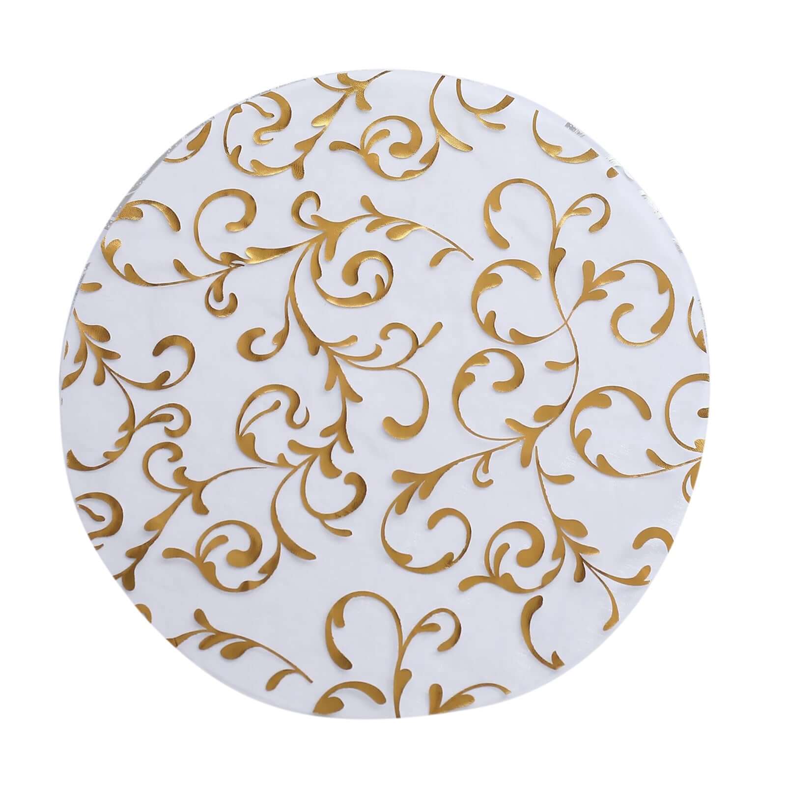 10-Pack Table Placemats Embossed Foil Flower Design Metallic Gold Round - Sheer Organza Disposable Mats 13