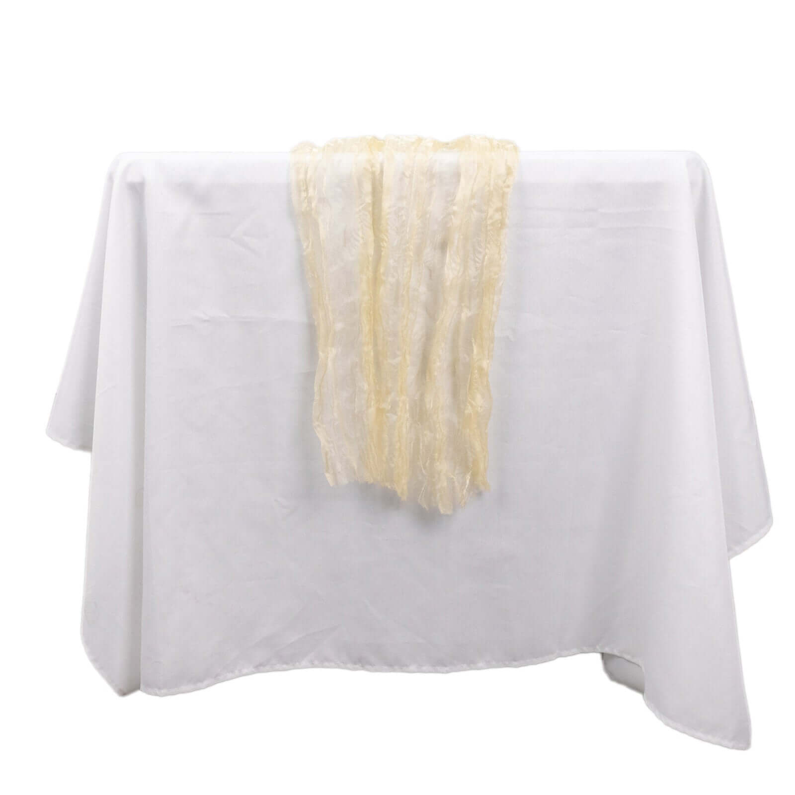 Sheer Crinkled Organza 9ft Table Runner Champagne - Rustic Chiffon Look