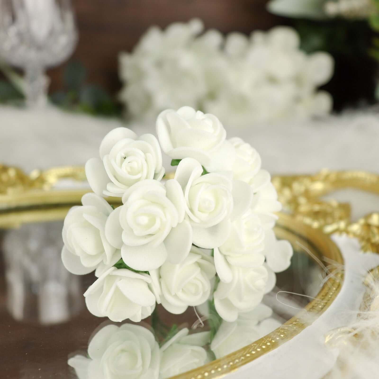 48 Roses 1 Ivory Real Touch Artificial DIY Foam Rose Flowers With Stem, Craft Rose Buds