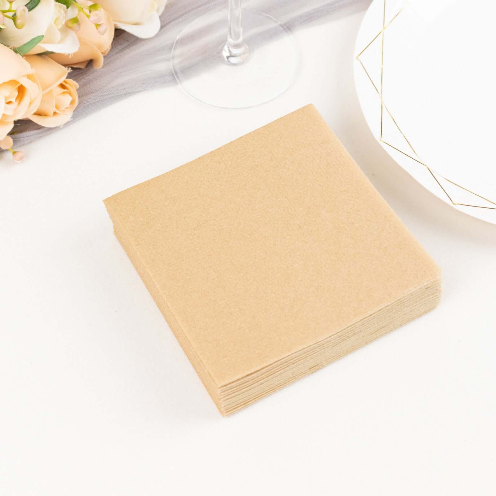 20-Pack Paper Linen-Like Cocktail Napkins Natural - Disposable 5x5 Airlaid Soft Napkins