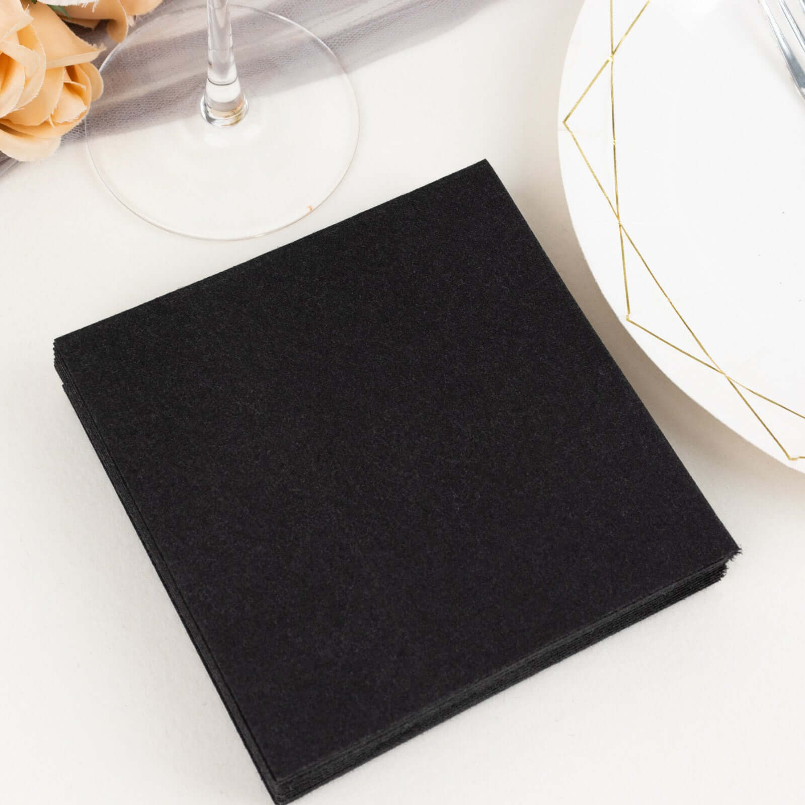 20-Pack Paper Linen-Like Cocktail Napkins Black - Disposable 5x5 Airlaid Soft Napkins for Events