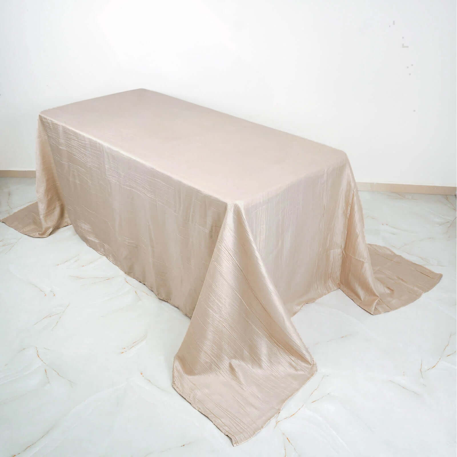 Taffeta 90x132 Rectangle Tablecloth Beige - Seamless Accordion Crinkle Table Cover