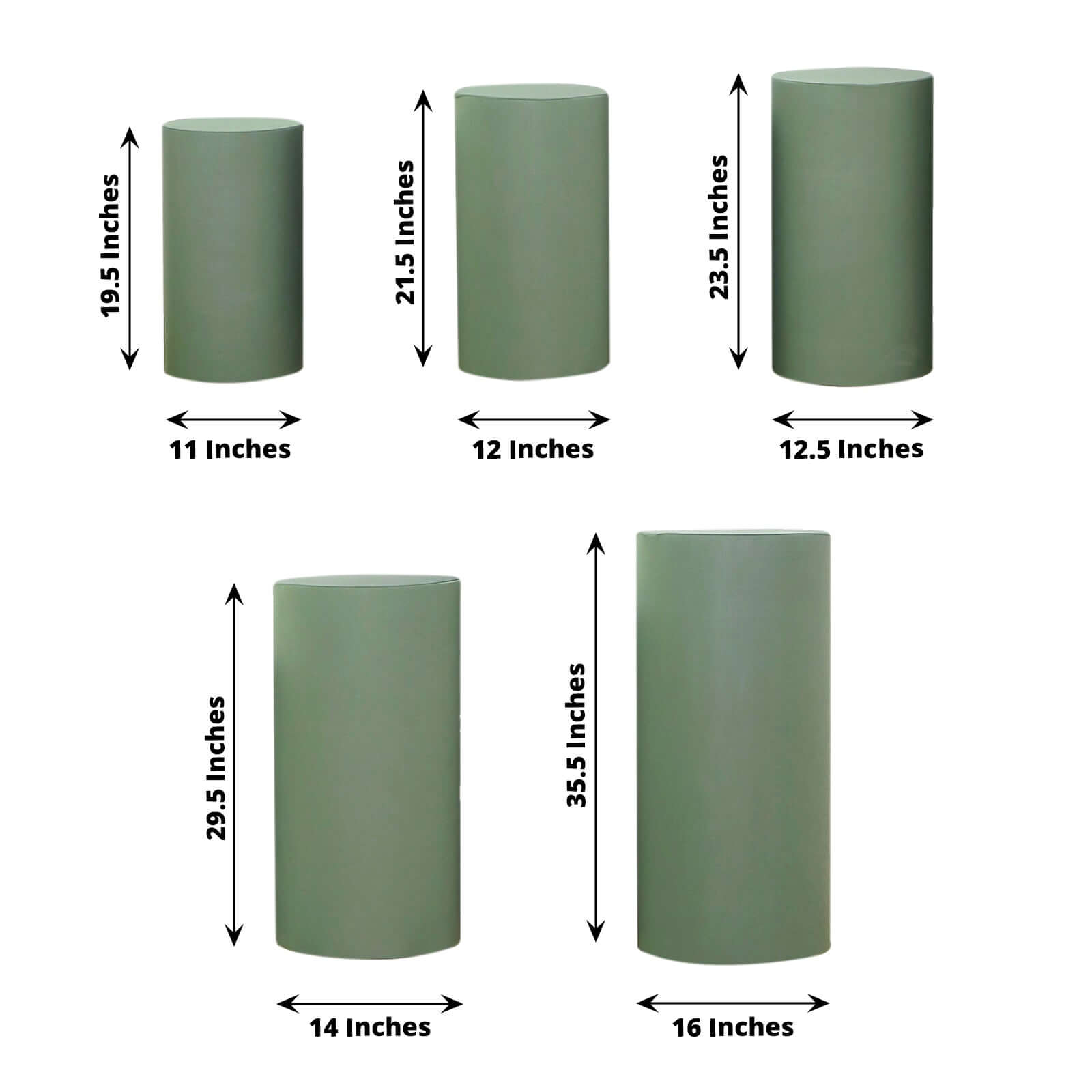 Set of 5 Dusty Sage Green Spandex Cylinder Pedestal Stand Covers, Stretchable Pillar Prop Covers - 160 GSM