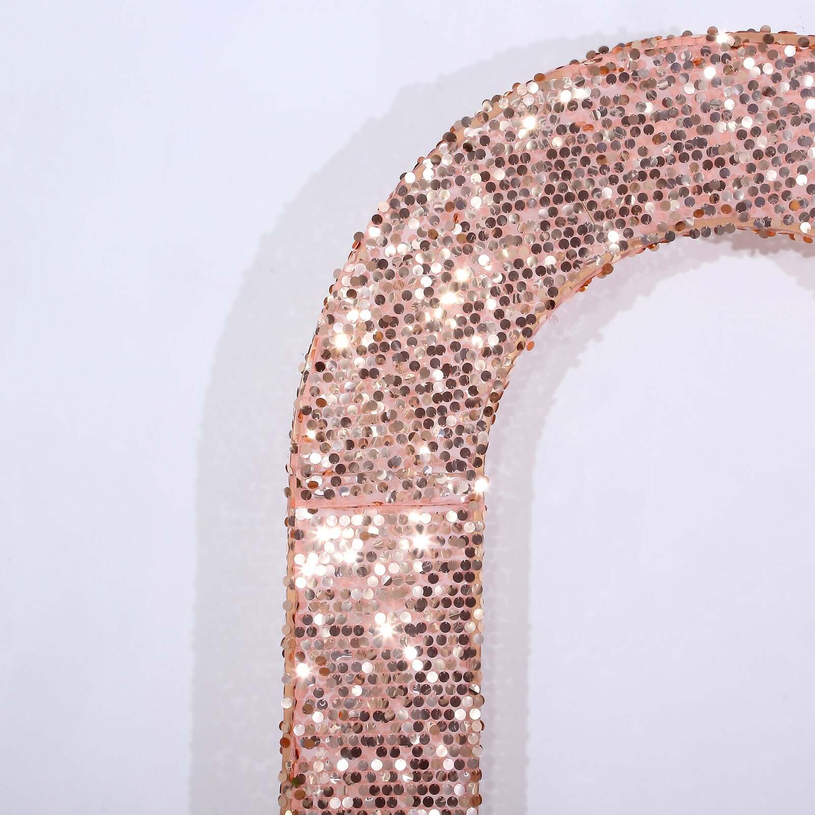 8ft Rose Gold Double Sided Big Payette Sequin Open Arch Wedding Arch Cover, U-Shaped Fitted Wedding Backdrop Slipcover