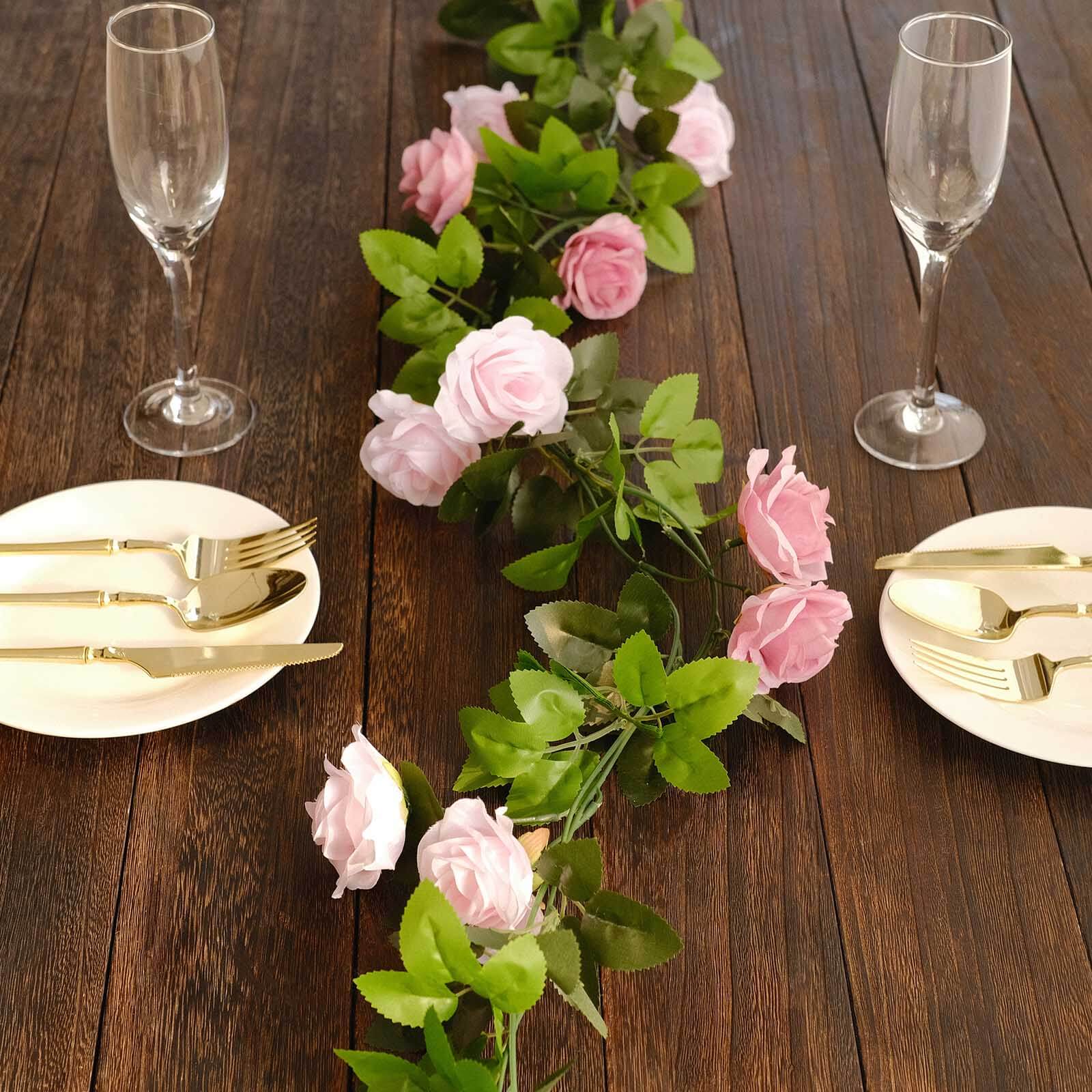 2 Pack 7ft Blush Dusty Rose Artificial Silk Flower Garland Mini Rose Vines with 26 Flower Heads