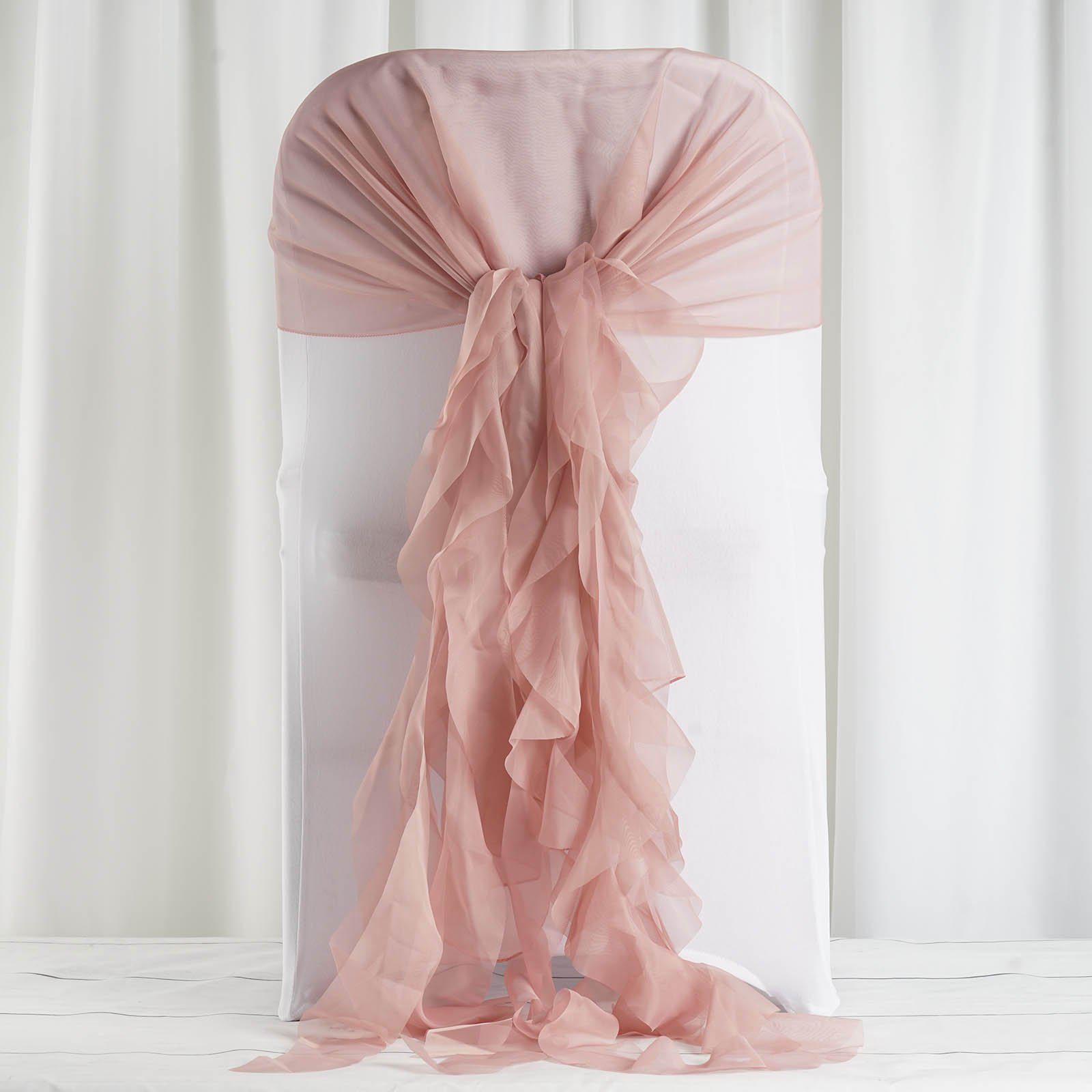 1 Set Chiffon Hoods Chair Sashes with Willow Ruffles Design Dusty Rose - Stylish Chair Bow Decor