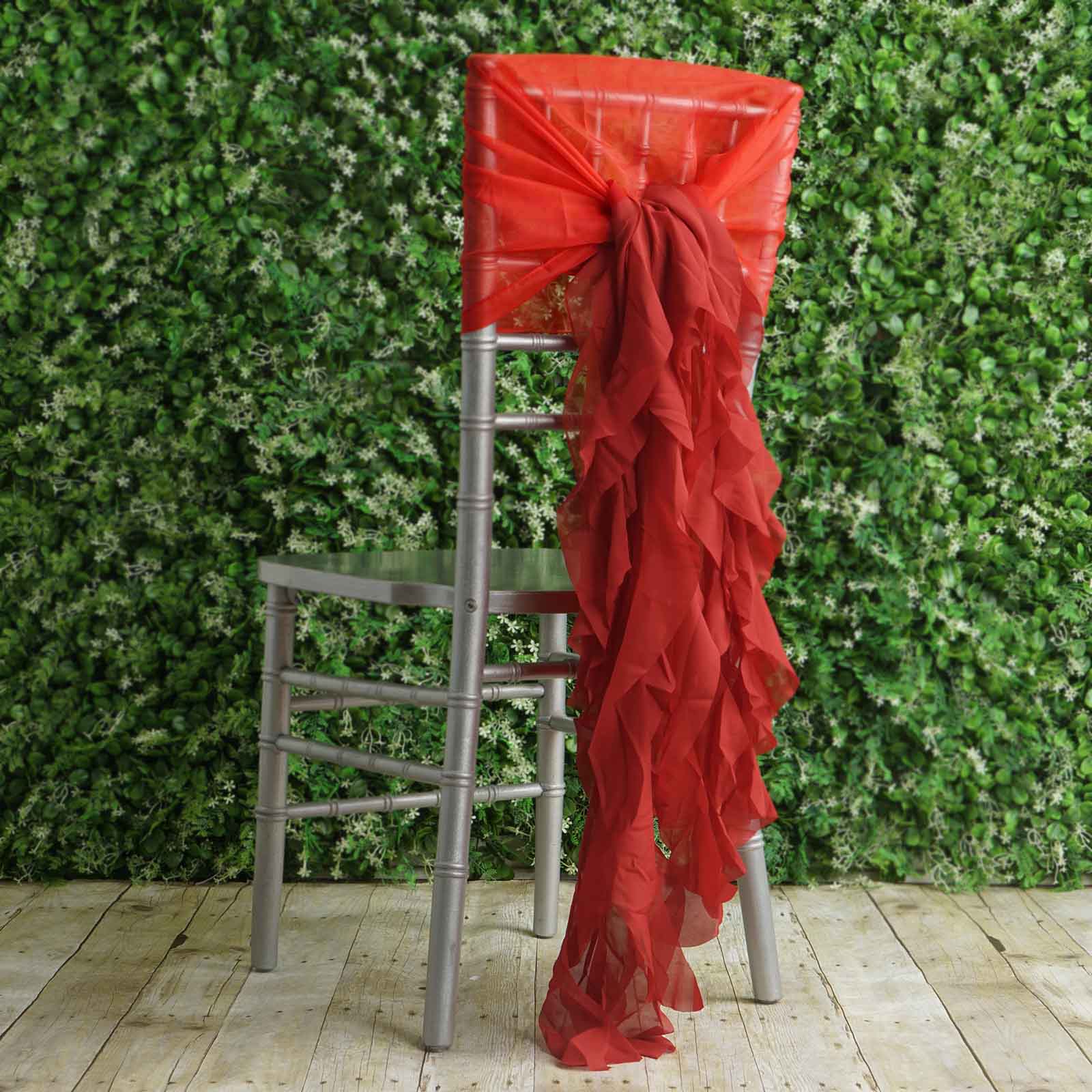 1 Set Chiffon Hoods Chair Sashes with Willow Ruffles Design Red - Stylish Chair Bow Decor