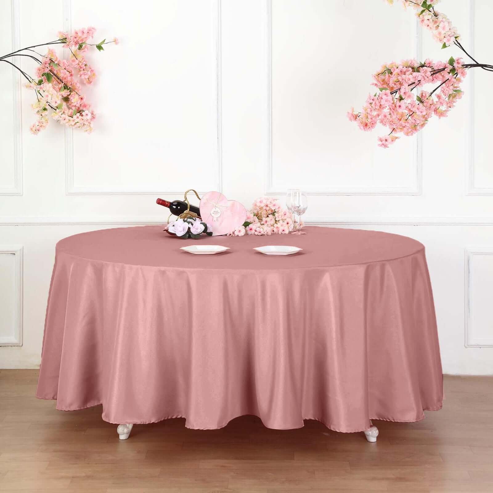 Polyester 108 Round Tablecloth Dusty Rose - Wrinkle-Resistant Table Cover