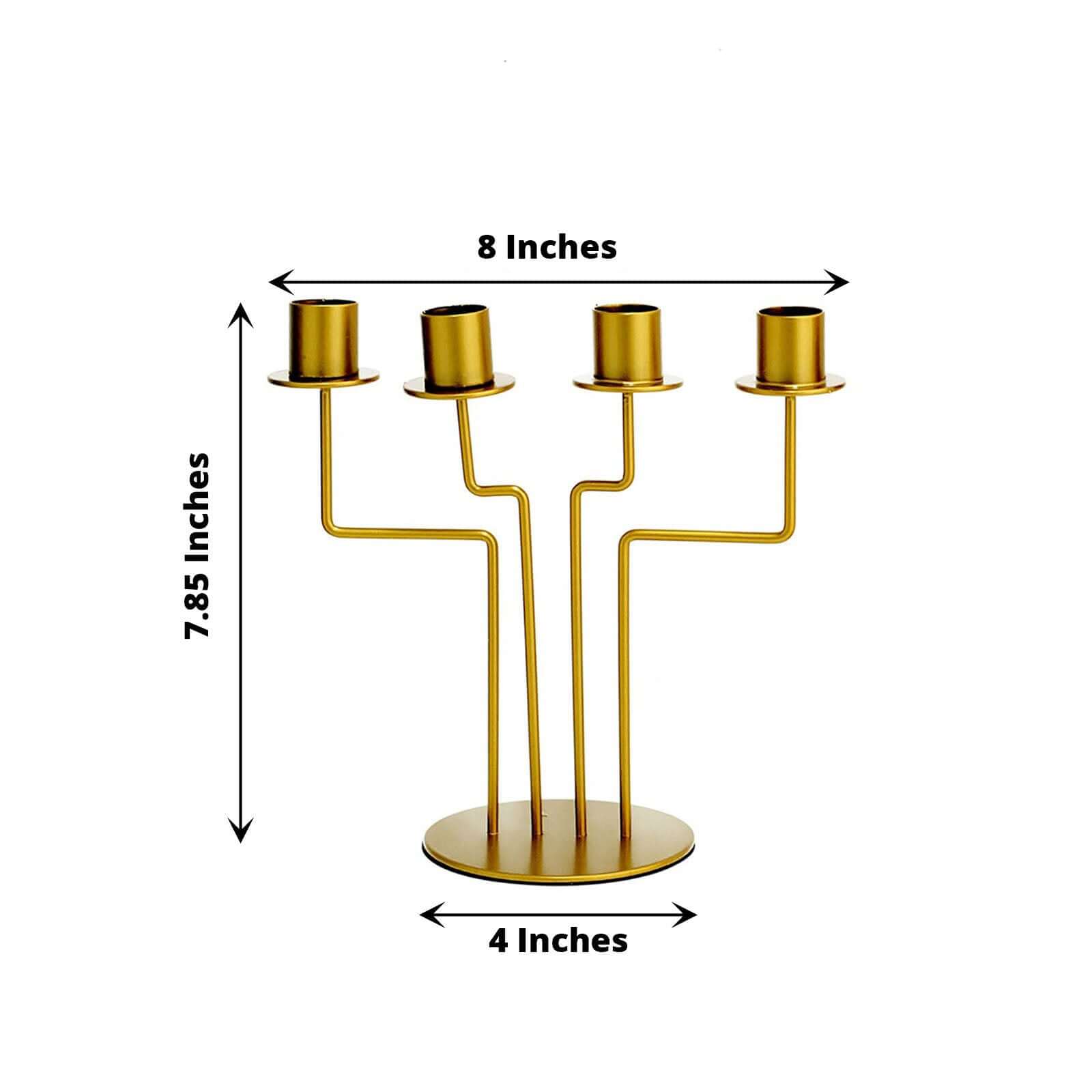 2-Pack Geometric Taper Candelabra 4 Arm Design Gold Metal Decorative Centerpiece - Perfect for Events 8