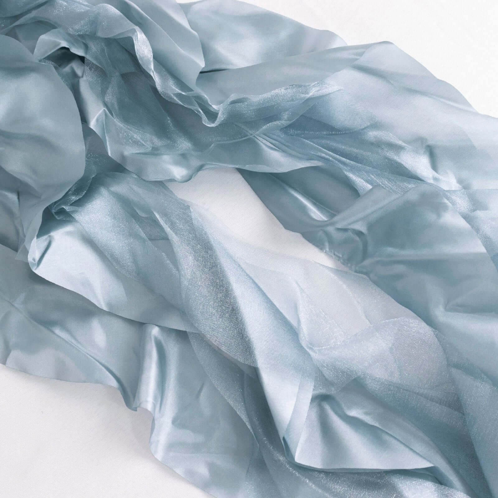 5 Pack Chiffon Satin Chair Sashes Dusty Blue - Easy to Install Ruffled Curly Willow