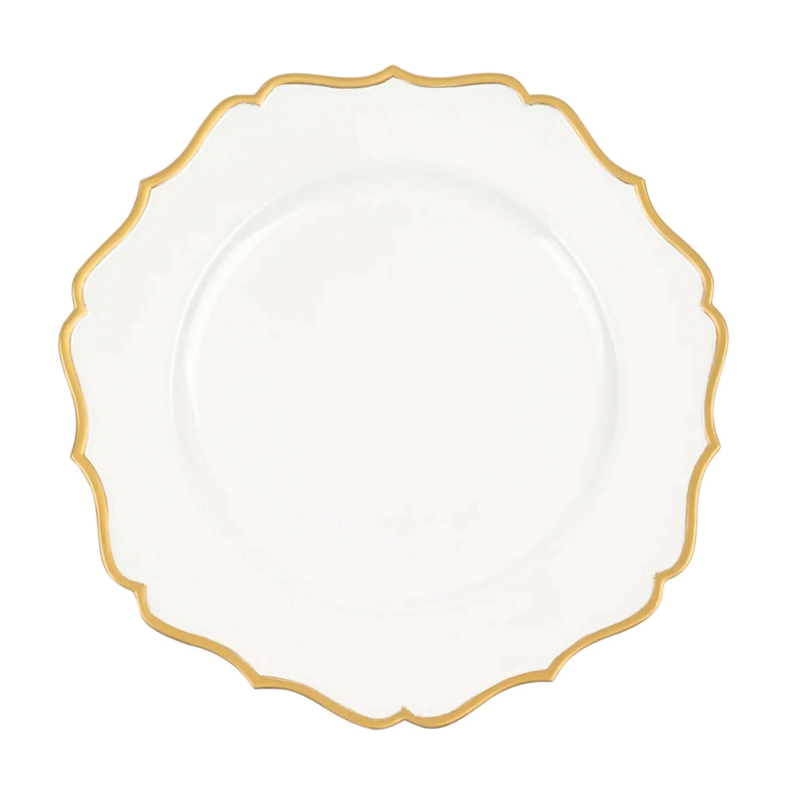 6-Pack Acrylic Round Charger Plates 13 in White with Gold Scalloped Rim, Decorative Dinner Party Plastic Charger Tableware