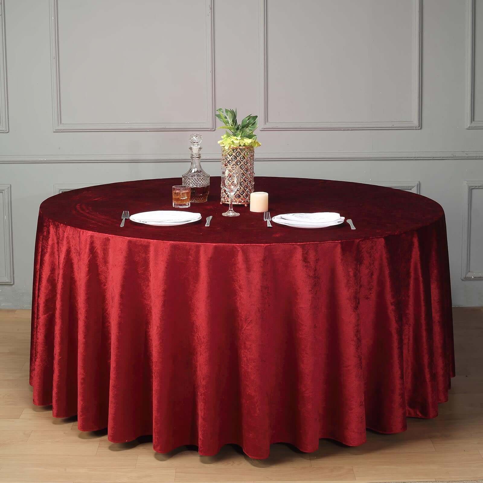 Premium Velvet 120 Round Tablecloth Burgundy - Reusable Soft & Seamless Table Cover