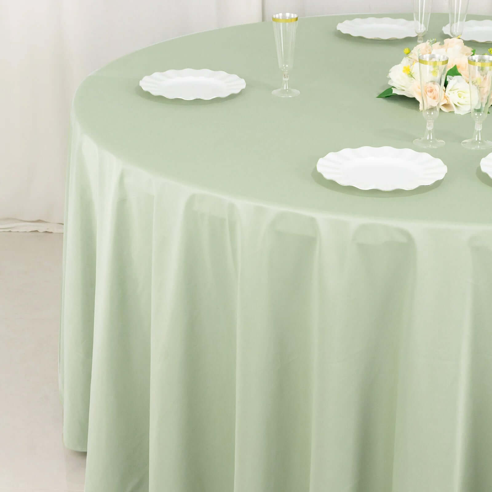 Premium Scuba Round 120 Tablecloth Sage Green - Wrinkle Free & Stain Resistant Seamless Table Cover