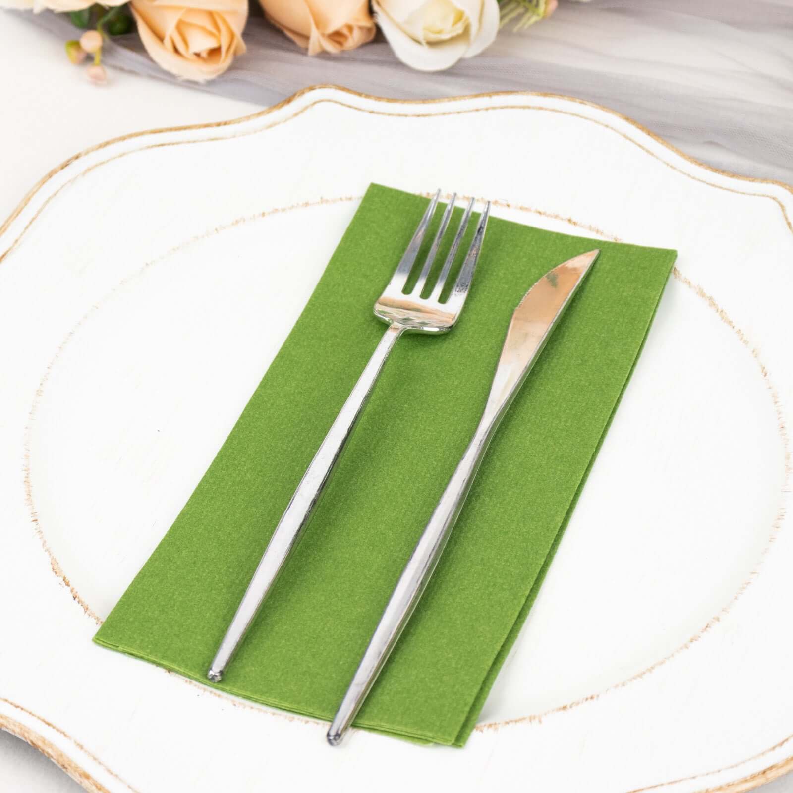 20-Pack Paper Linen-Like Napkins Olive Green - Disposable Hygienic Airlaid Guest Towels 8.5x4