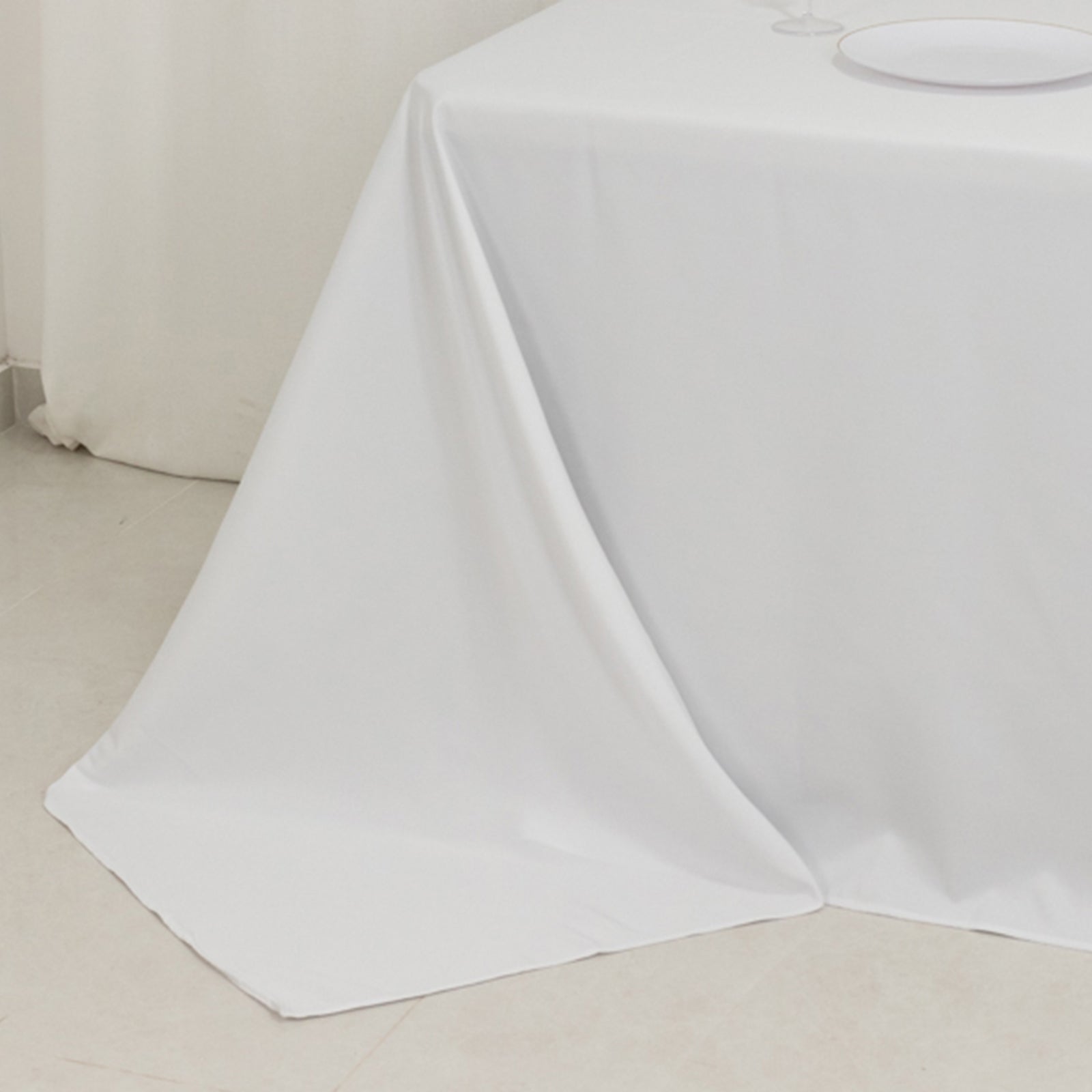 Fire Retardant Premium Polyester 90x156 Rectangular Tablecloth White - Stylish High-Performance Seamless Table Cover for Large Gatherings