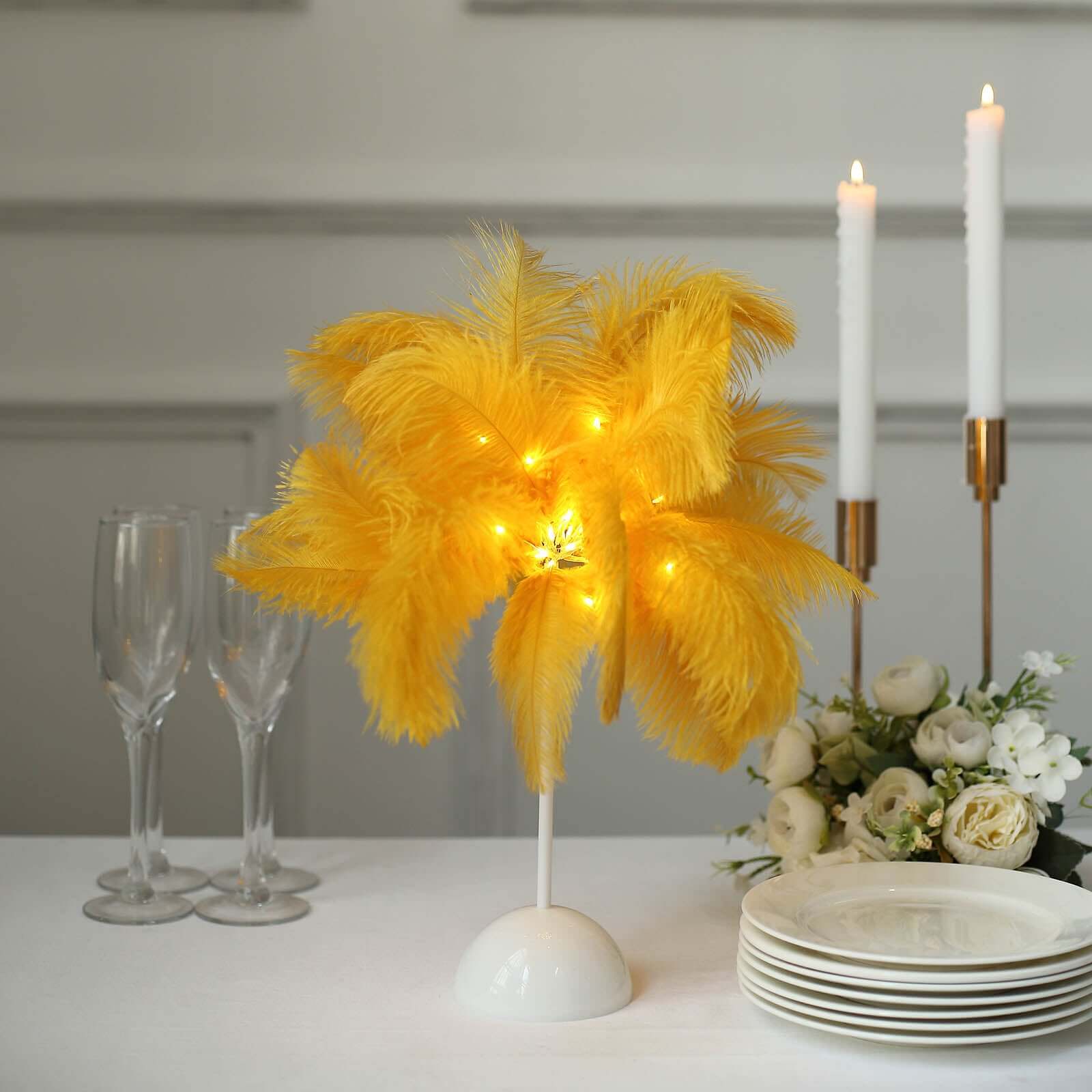 Table Lamp Ostrich Feather Design Gold LED Battery Operated - Cordless Wedding Centerpiece 15