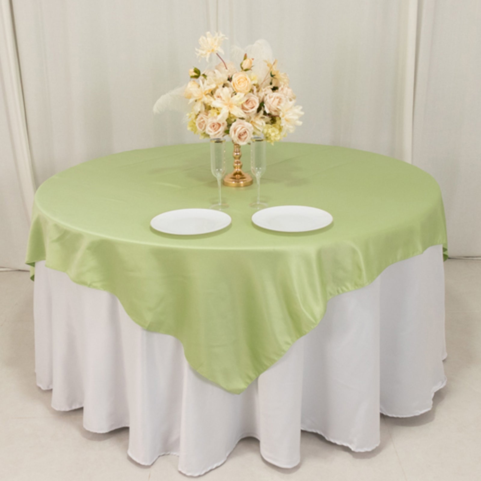 Lamour Satin 72x72 Table Overlay Square Tablecloth Sage Green - Smooth Finish Table Topper