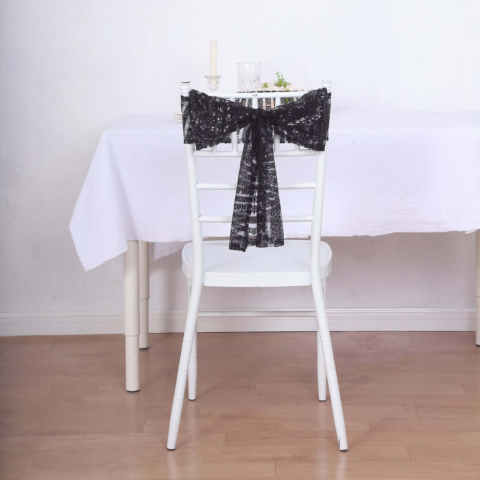 5 Pack Glitz Sequin Chair Sashes with Geometric Diamond Design 6x88 Black - Glittering Accent for Weddings