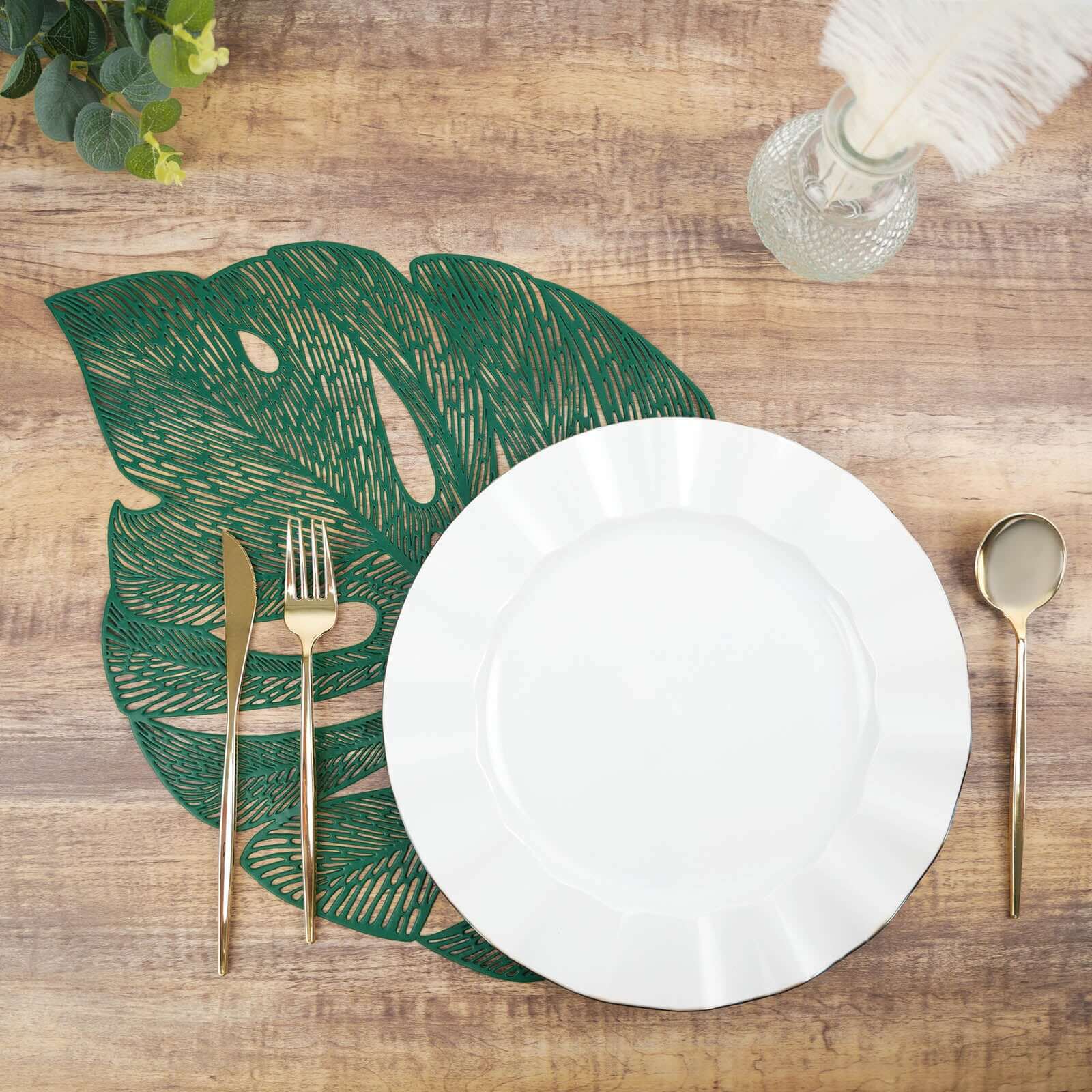 6-Pack Dining Table Mats Monstera Leaf Design Green - Vinyl Non-Slip Surface for Tropical Themes 18