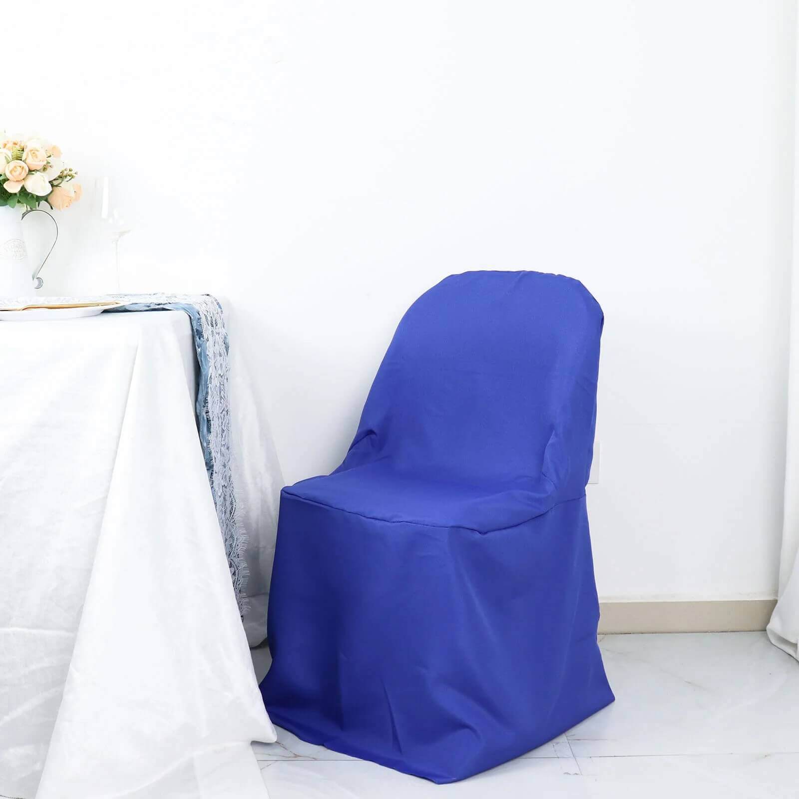 10 Pack Polyester Chair Covers for Folding Chairs Royal Blue - Wrinkle-Free Stain-Resistant Slip-On Slipcovers