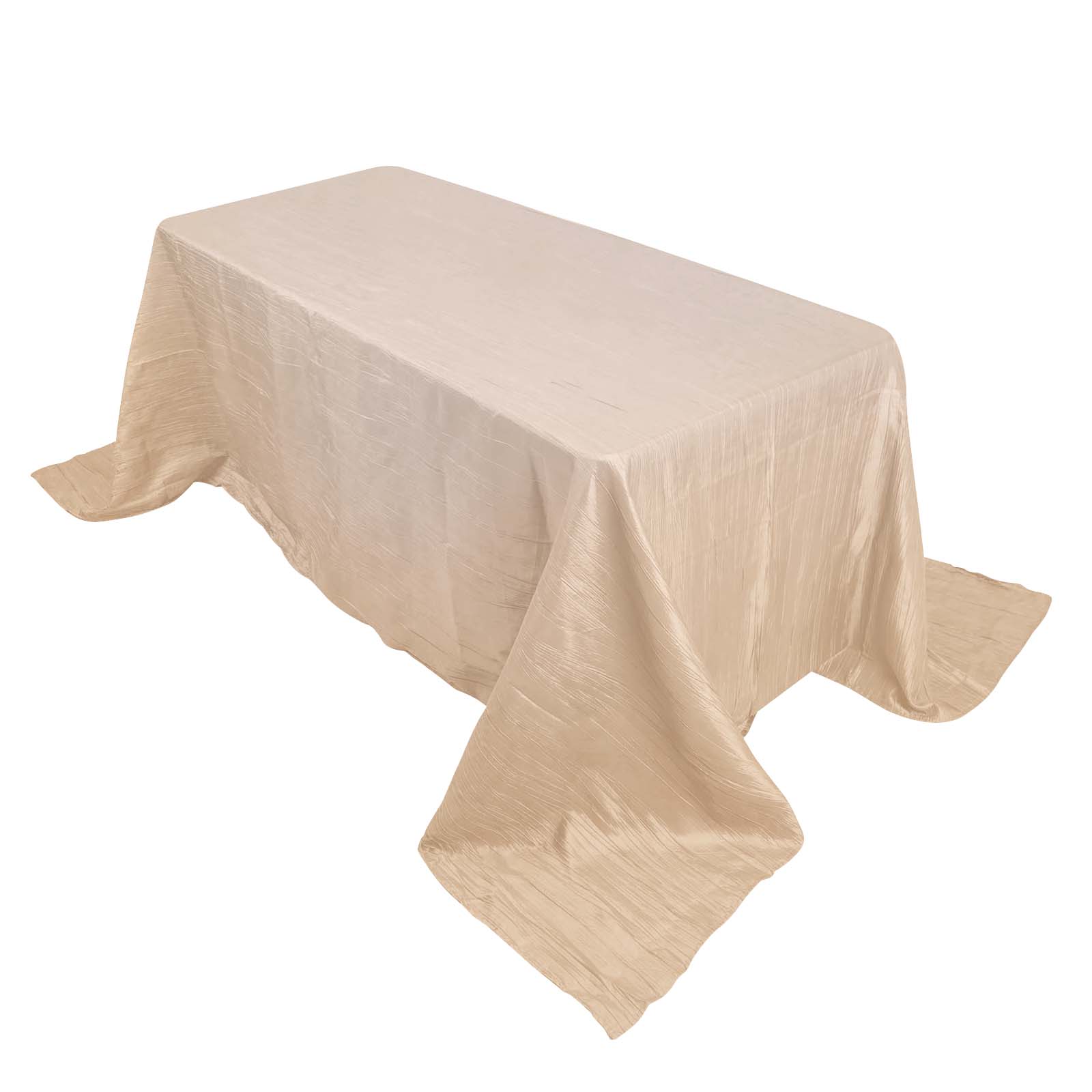 Taffeta 90x132 Rectangle Tablecloth Beige - Seamless Accordion Crinkle Table Cover