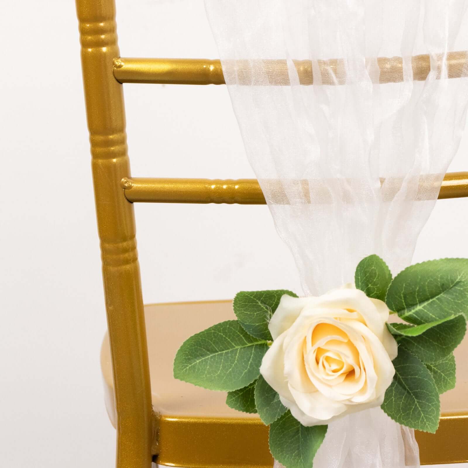 5 Pack Crinkled Organza Chair Sashes Champagne with Shimmer Chiffon Layers - Stylish Sheer Decor