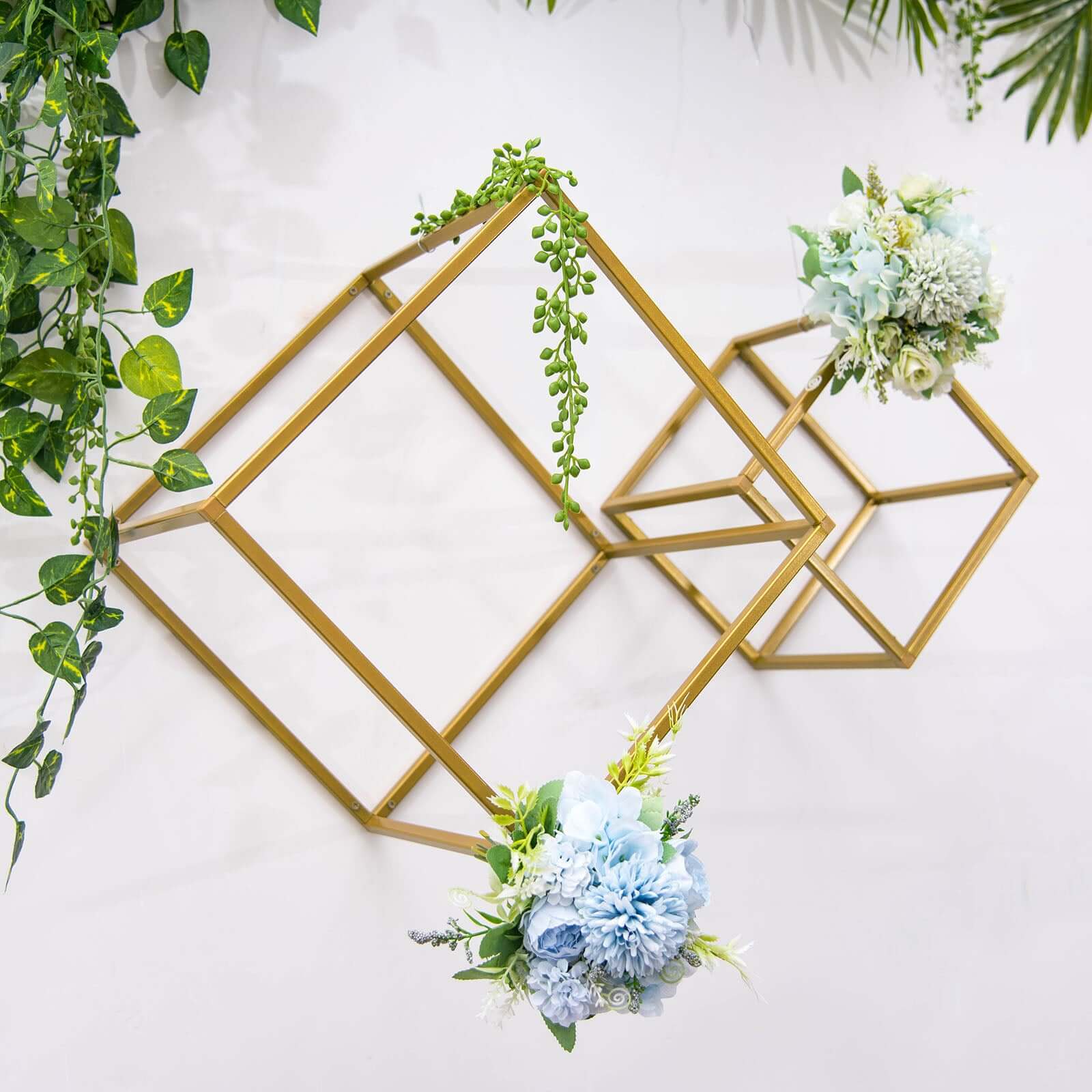 2-Pack Metal Flower Stands Gold Geometric Wedding Centerpieces Square Frame - Durable Display 12