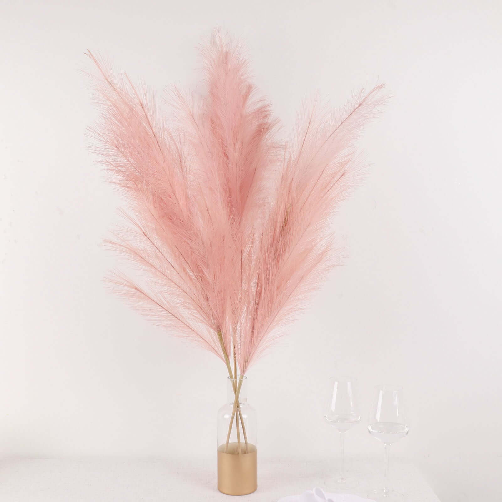 3 Stems Artificial Pampas Grass Decor Dusty Rose - Soft Realistic Faux Ornamental Grass Branches for Rustic Boho Chic Backdrops Floral Styling & Vase Displays 44