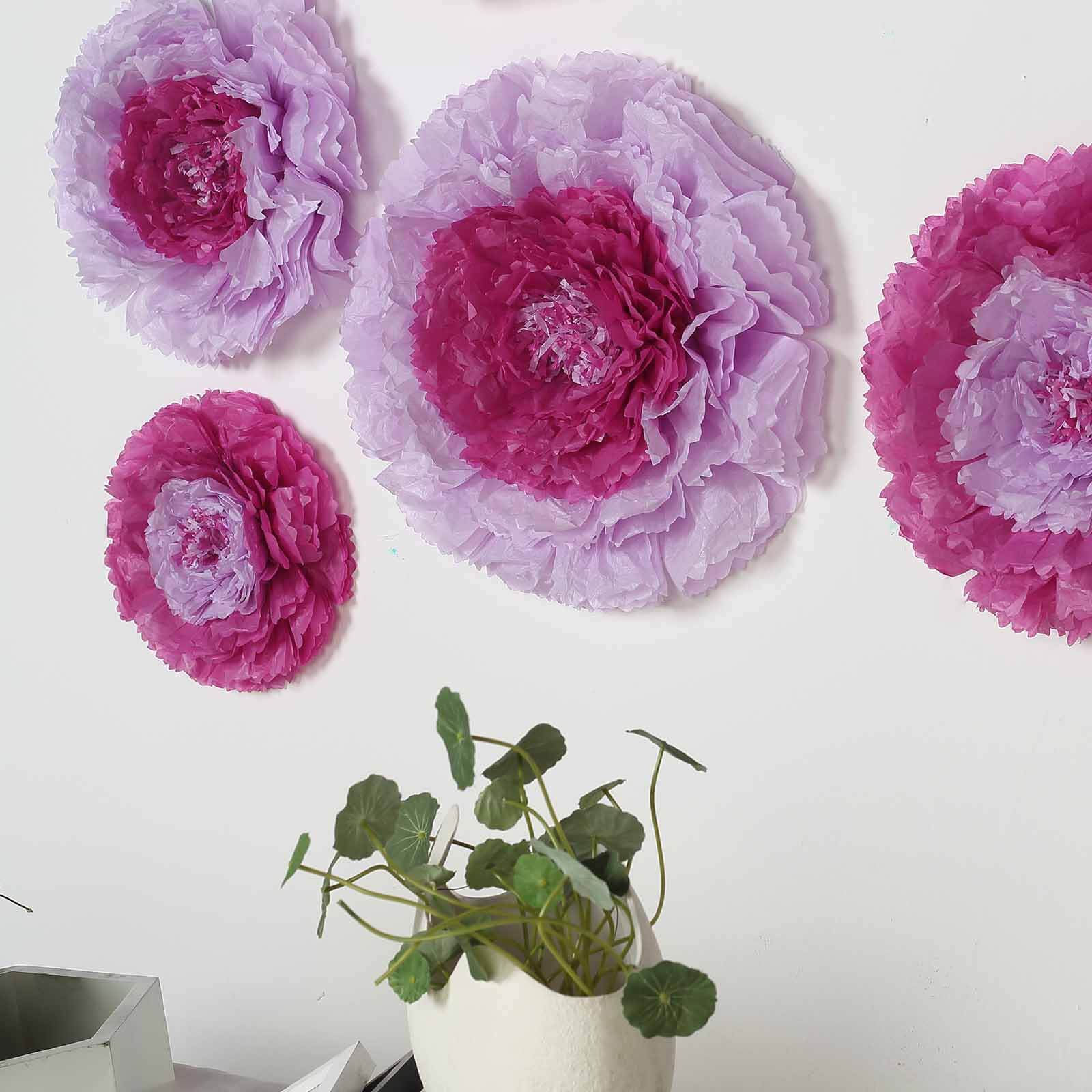 Set of 6 Lavender Carnation 3D Paper Flowers Wall Decor - 7,9,11