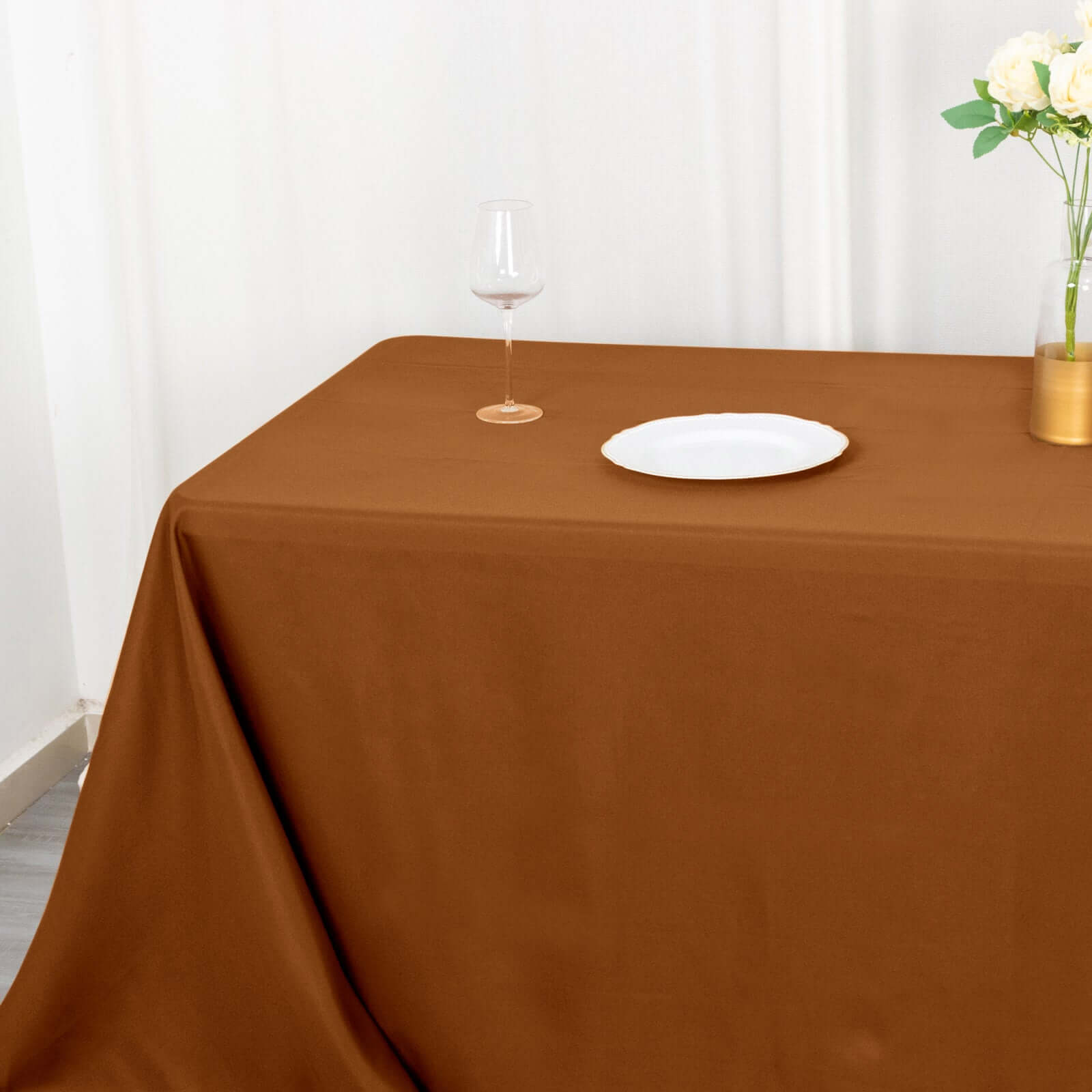 Polyester 90x132 Rectangle Tablecloth Cinnamon Brown - Seamless Wrinkle-Resistant Table Cover