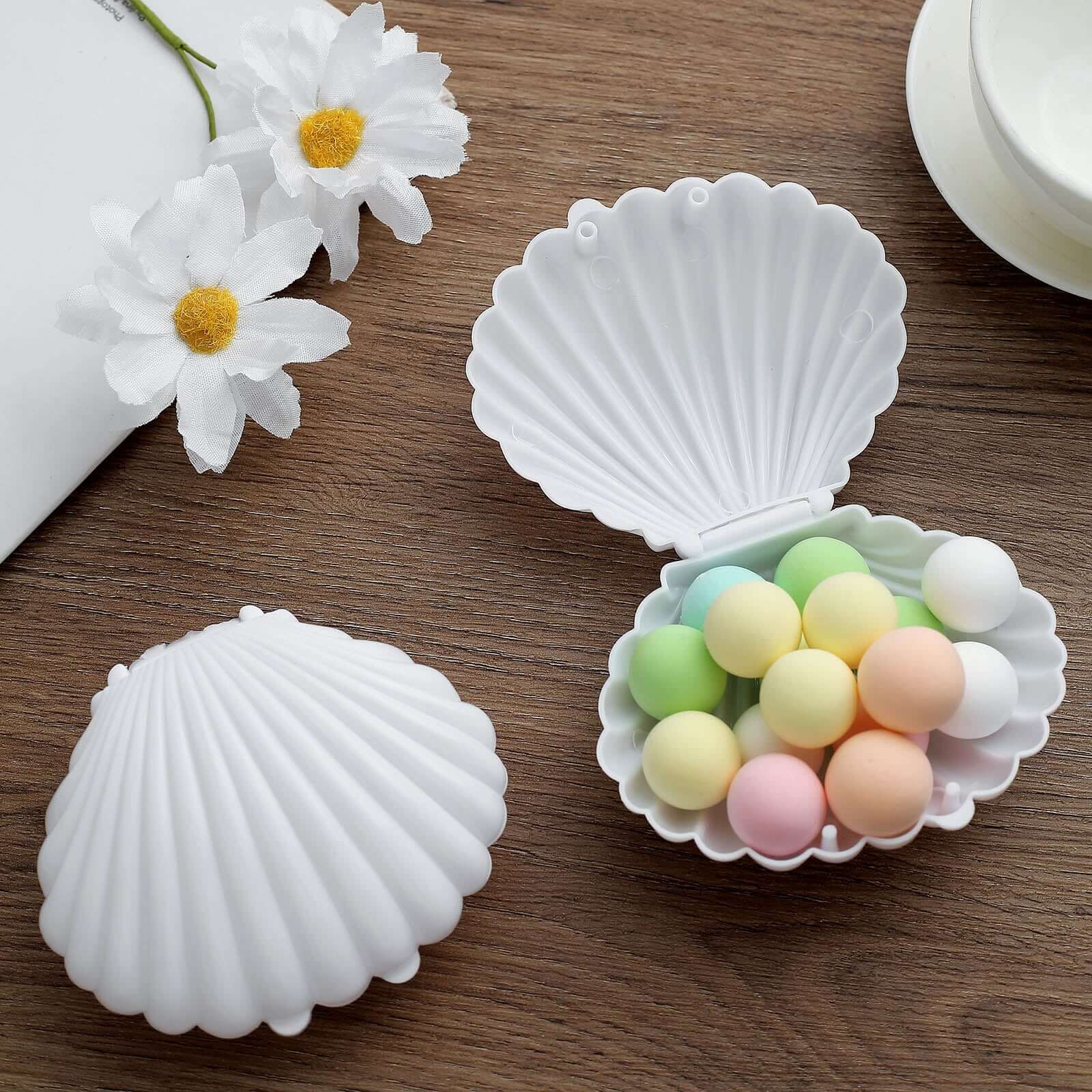 12-Pack Seashell Candy Container Gift Boxes White Beach Theme - Decorative Mini Favor Boxes for Jewelry 3.5