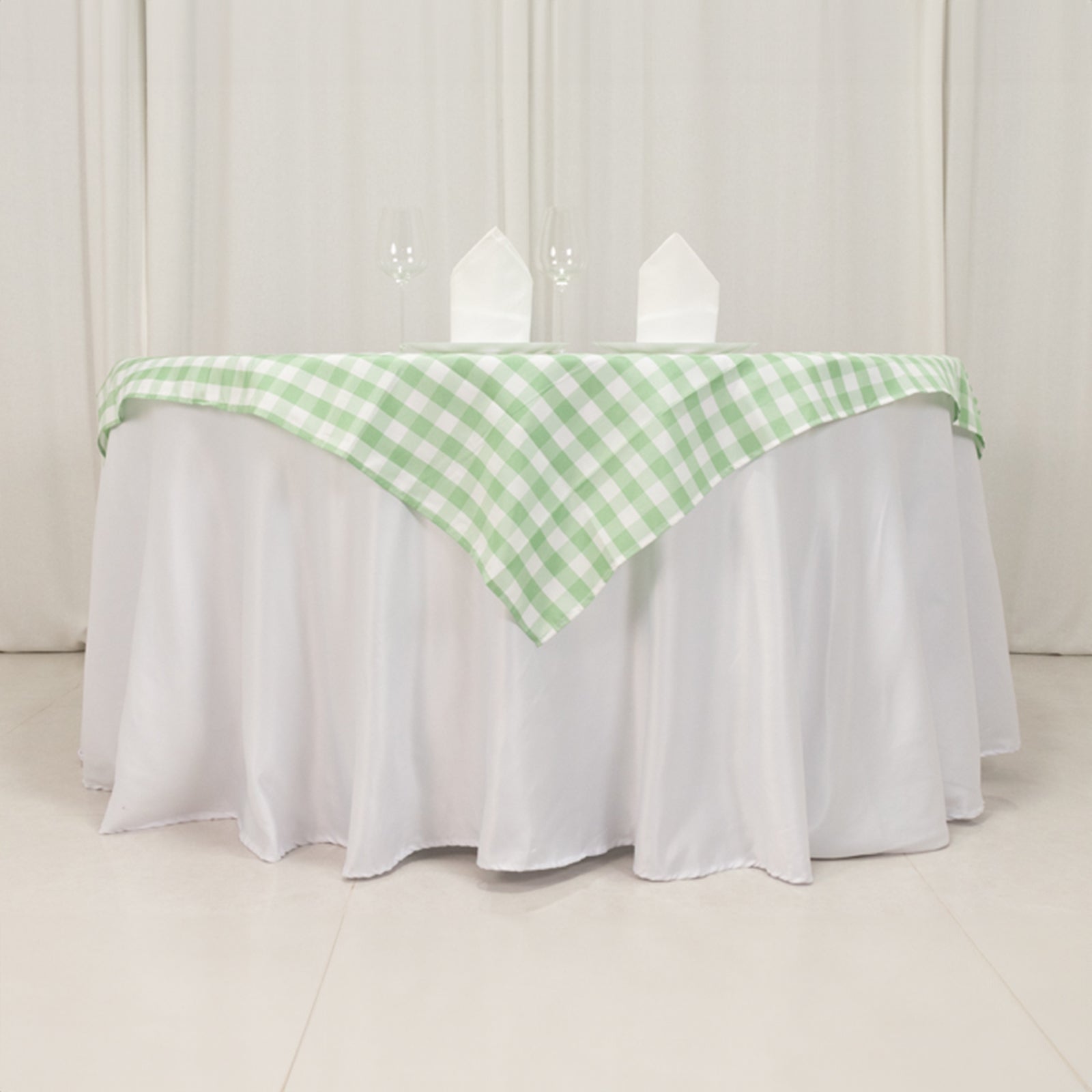 Polyester 54x54 Table Overlay Square Tablecloth White/Sage Green - Checkered Buffalo Plaid Design for Casual Table Settings