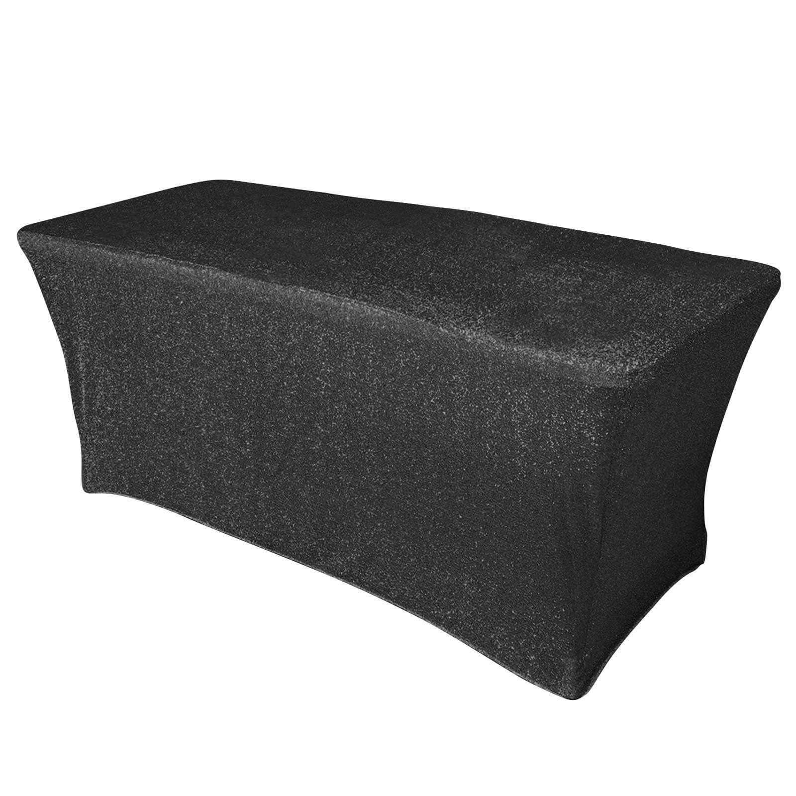 Shimmer Tinsel Spandex 72x30 Rectangle Tablecloth Metallic Black Glittered Shiny Stretch Table Cover