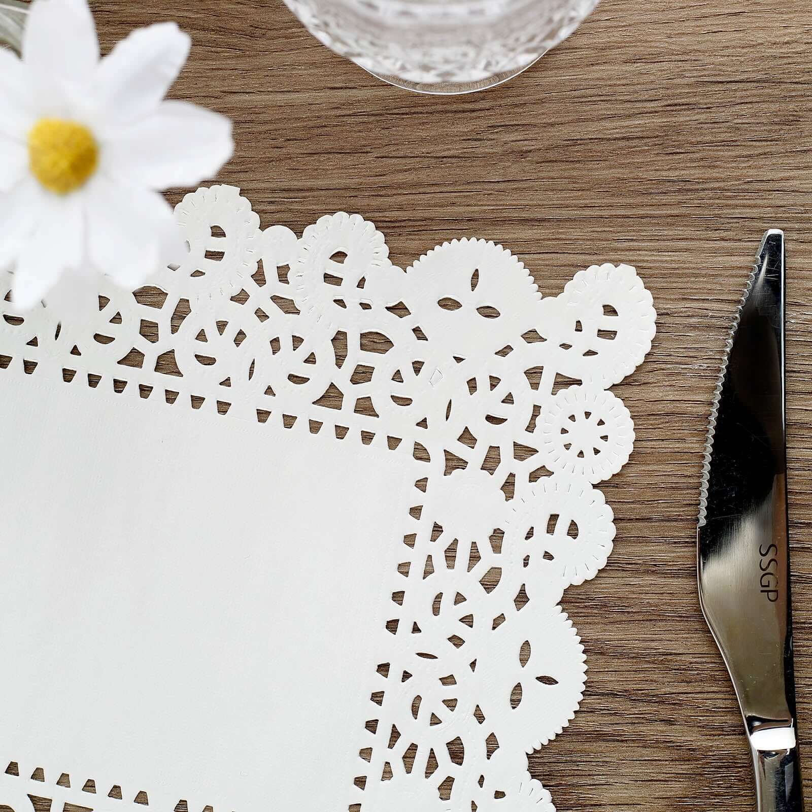 100 Pcs 7x10 Rectangle White Lace Paper Doilies, Food Grade Paper Placemats