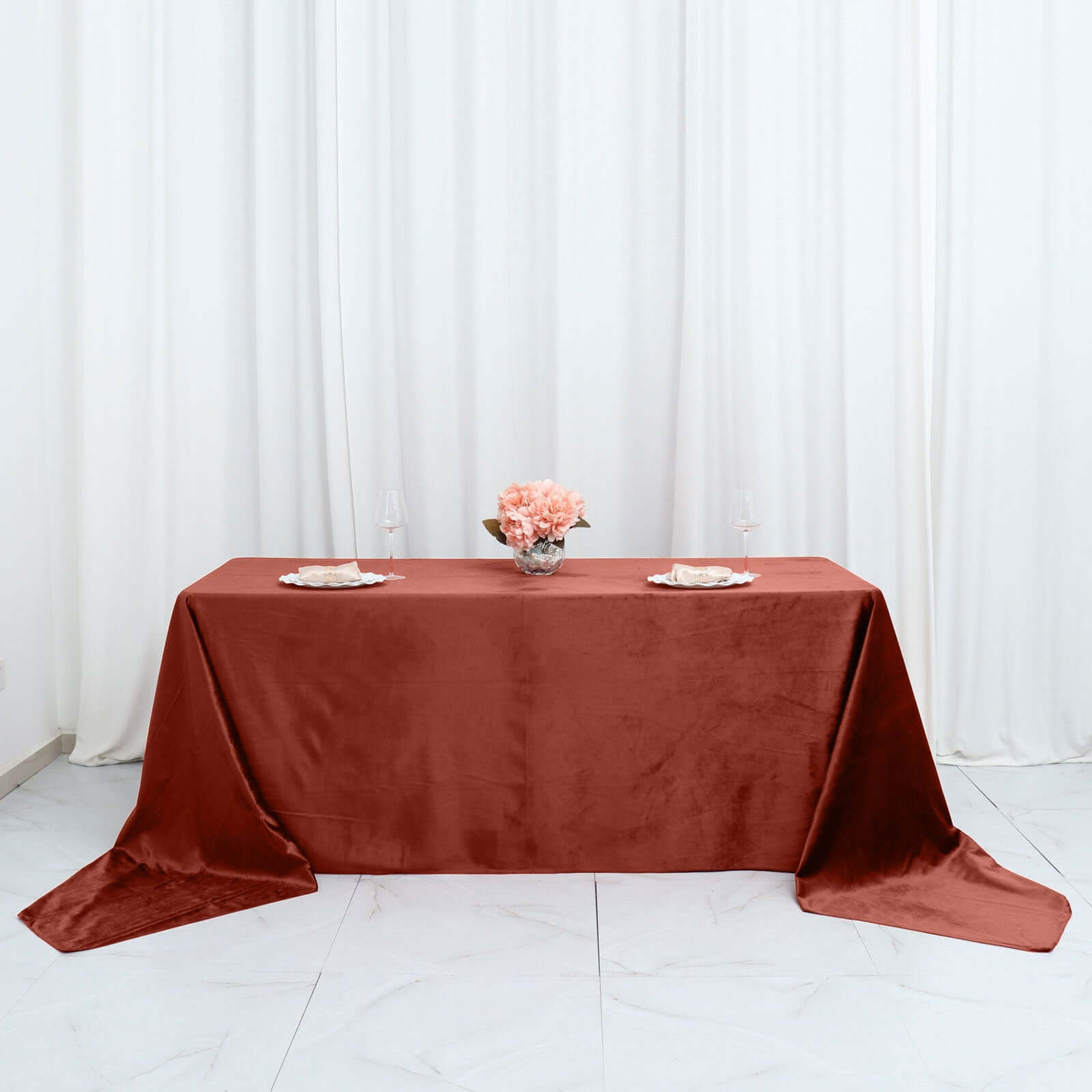 Premium Velvet 90x156 Rectangle Tablecloth Terracotta (Rust) - Reusable Soft & Seamless Table Cover