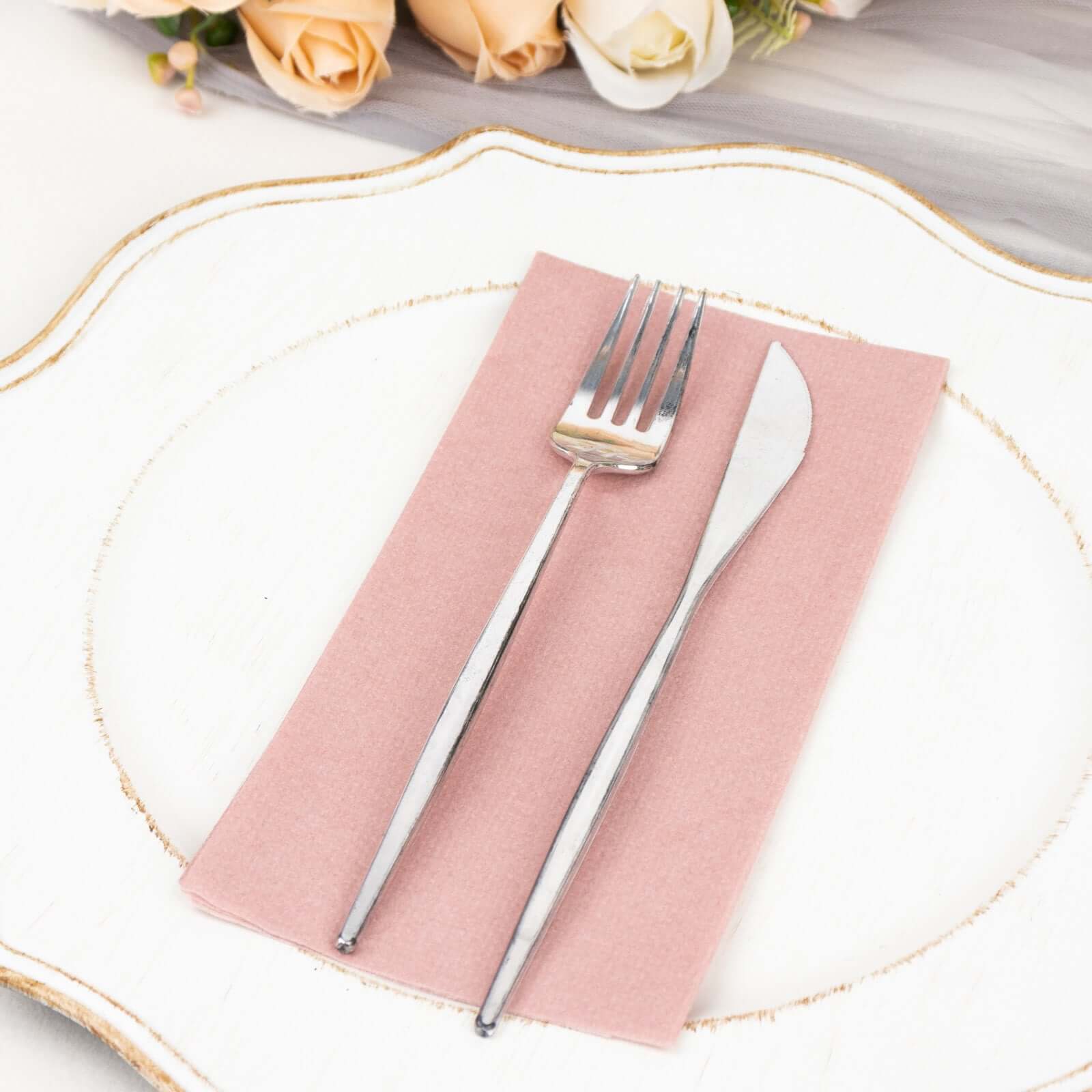 20-Pack Paper Linen-Like Napkins Dusty Rose - Disposable Hygienic Airlaid Guest Towels 8.5x4