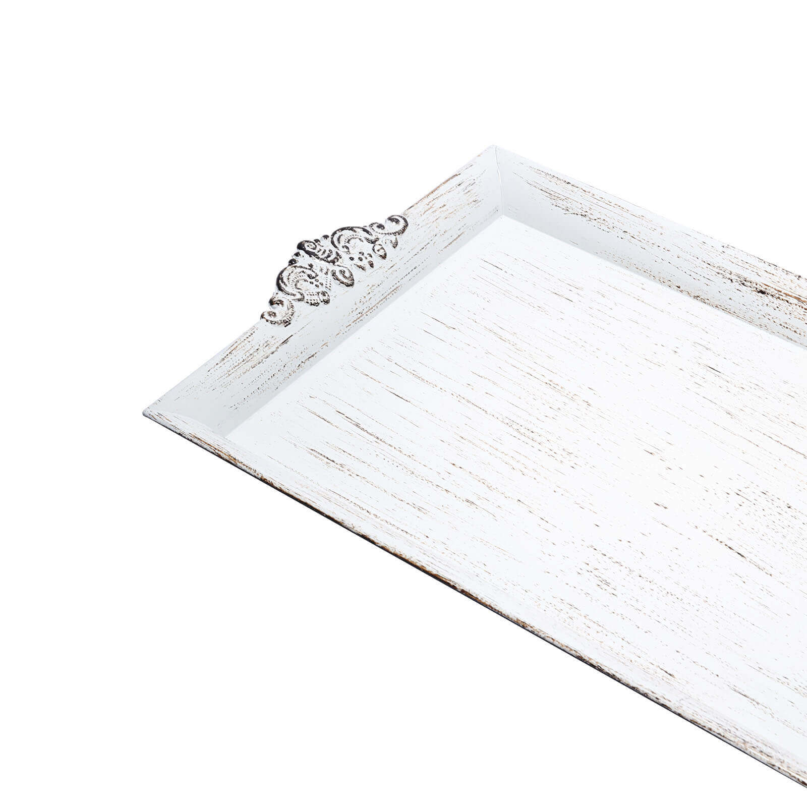 2-Pack Acrylic Rectangle Serving Trays 14x10 in White Wash with Embossed Handles, Antique Decorative Dinner Party Food Platters