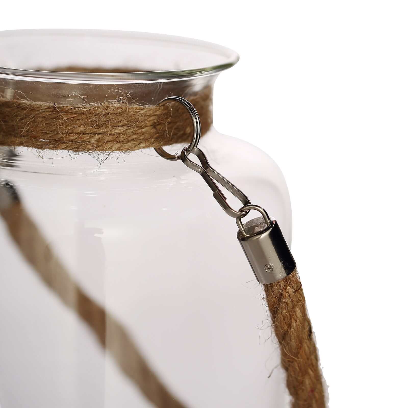 2-Pack Glass Vase Jars Clear with Twine Rope Handle - Rustic Hanging Terrariums for Events 16