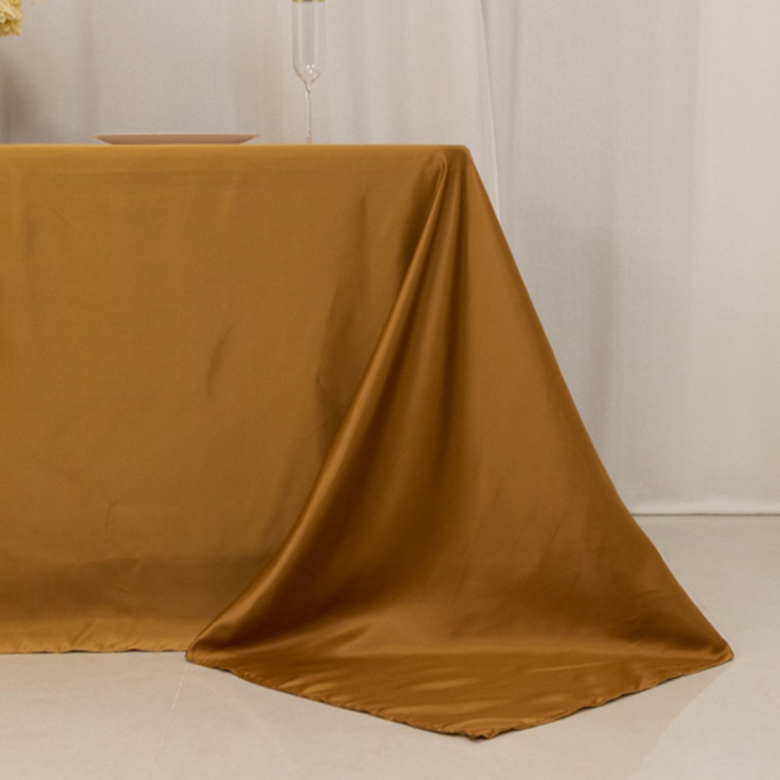 Lamour Satin 90x132 Rectangle Tablecloth Gold - Soft & Silk-Like Seamless Table Cover for Weddings & Parties