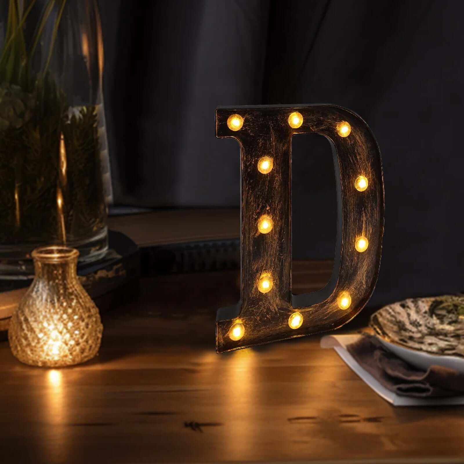 LED Marquee Letter D Industrial Style Antique Black - Light-Up Alphabet Sign for Weddings & Displays 9