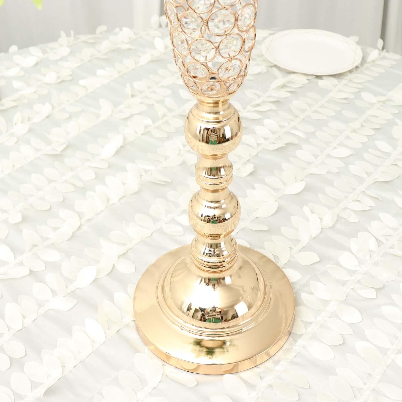 2-Pack Crystal Beaded Trumpet Vase Set Gold - Table Centerpiece for Grand Occasions 40