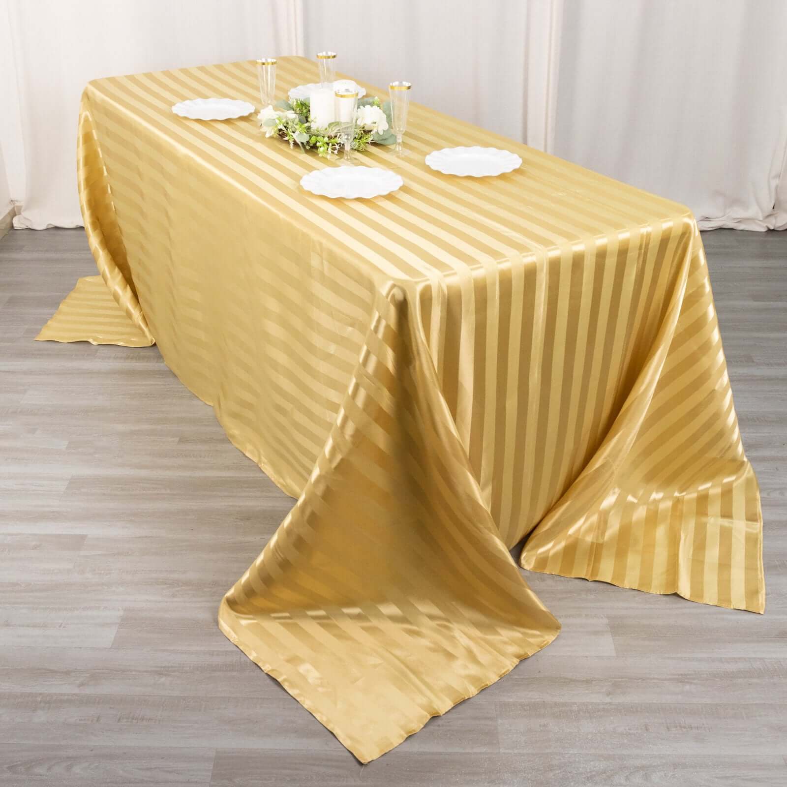 Satin Striped 90x132 Rectangular Tablecloth Champagne Satin Stripe - Seamless Silky Smooth Table Cover