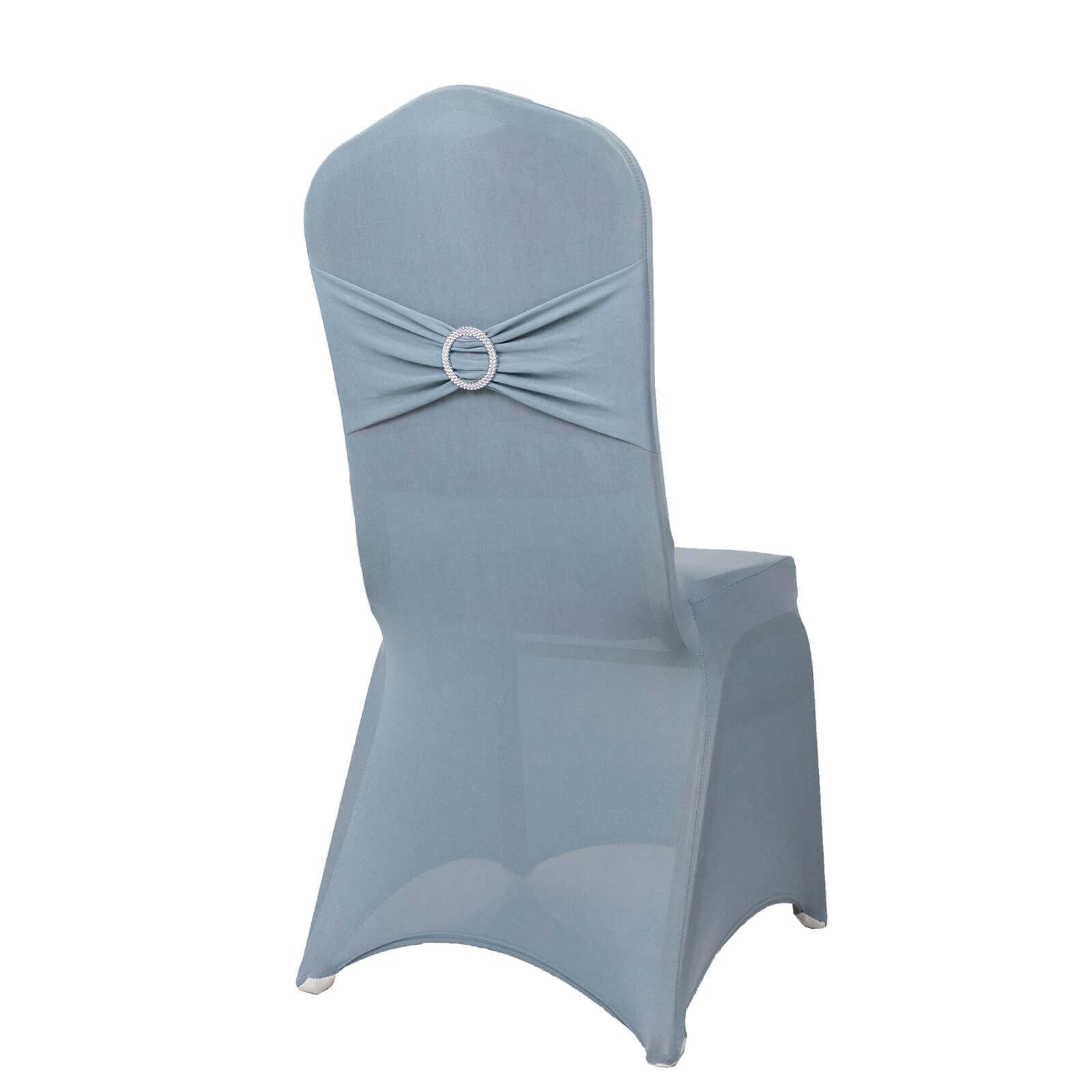 Spandex Chair Cover with Dusty Blue Rhinestone Buckled Sash Band Blush - Stretch Fitted Slipcover