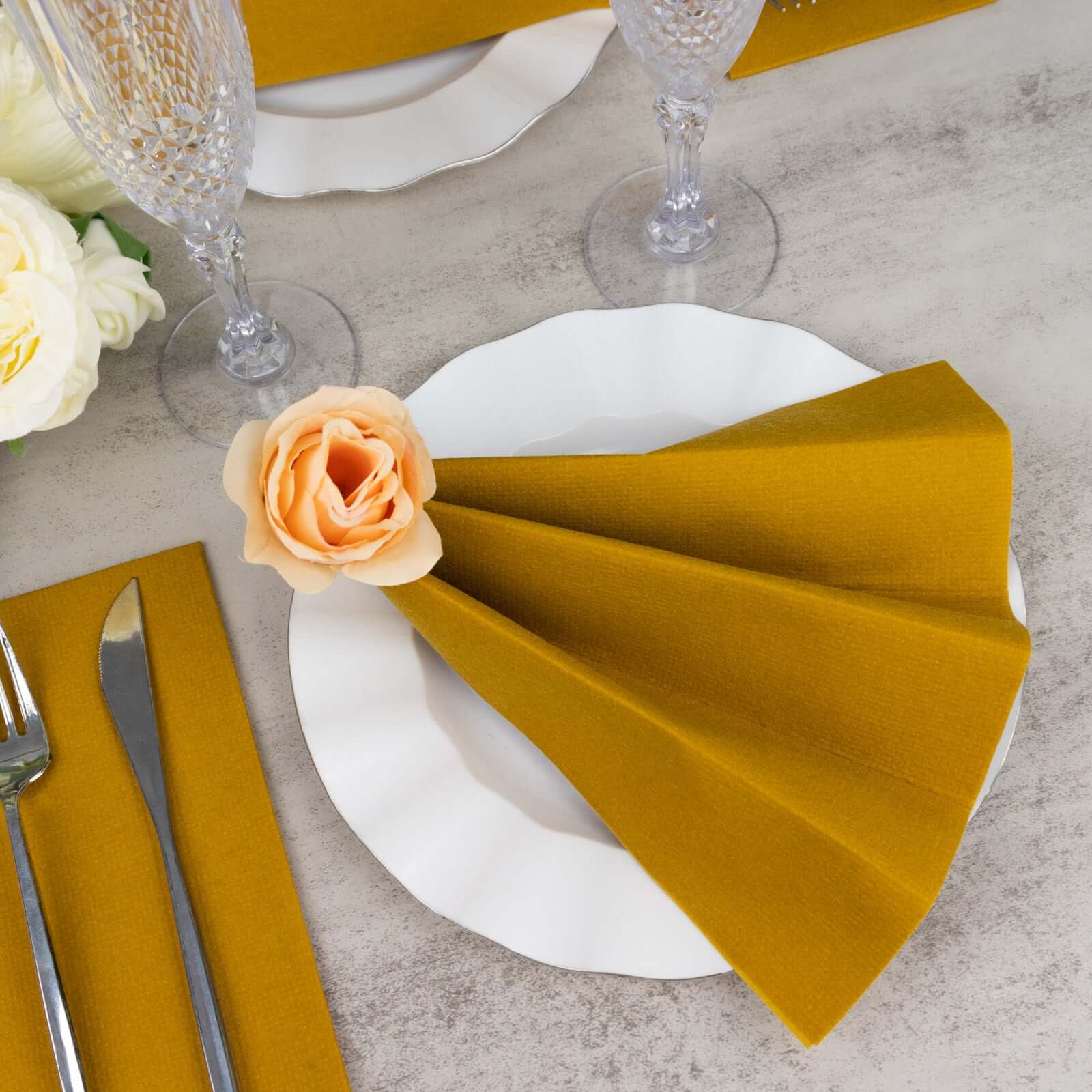 20-Pack Paper Linen-Like Napkins Gold - Disposable Hygienic Airlaid Guest Towels 8.5x4