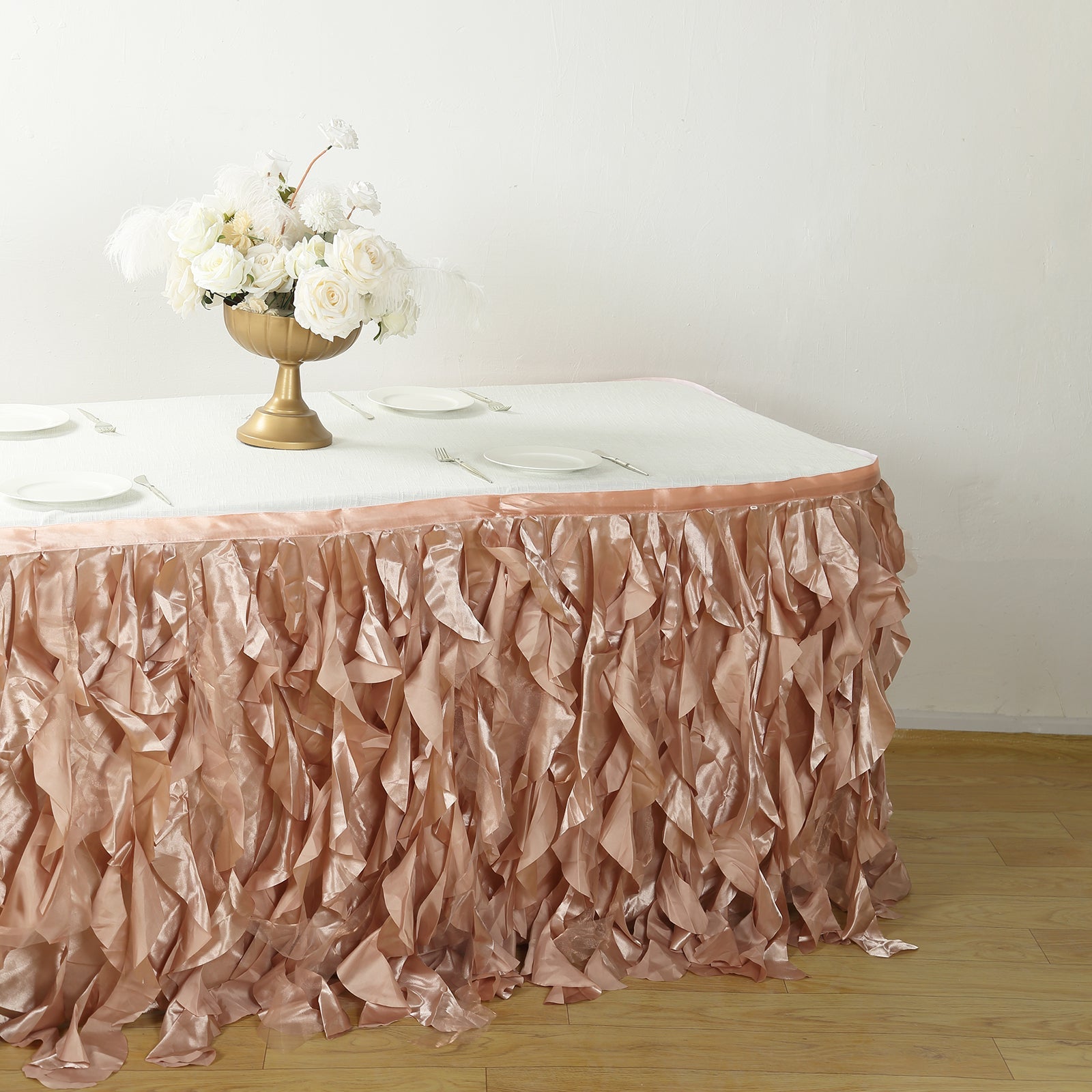 Taffeta 14ft Table Skirt Nude - Cascading Curly Willow Style Table Cover