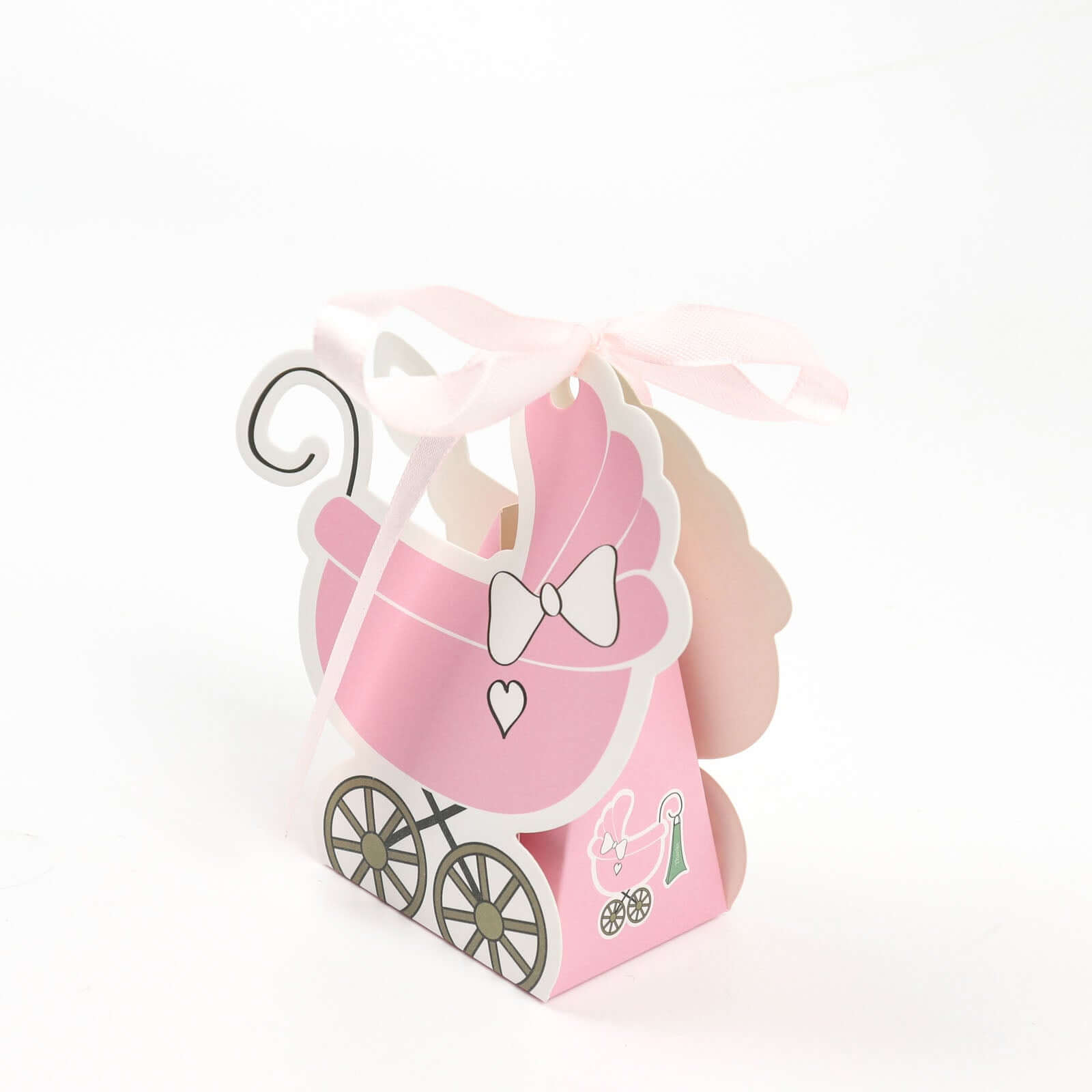 25 Pack Pink Baby Paper Stroller Party Favor Gift Boxes, Cardstock Carriage Candy Boxes with Ribbon Ties - 4.5x2x4