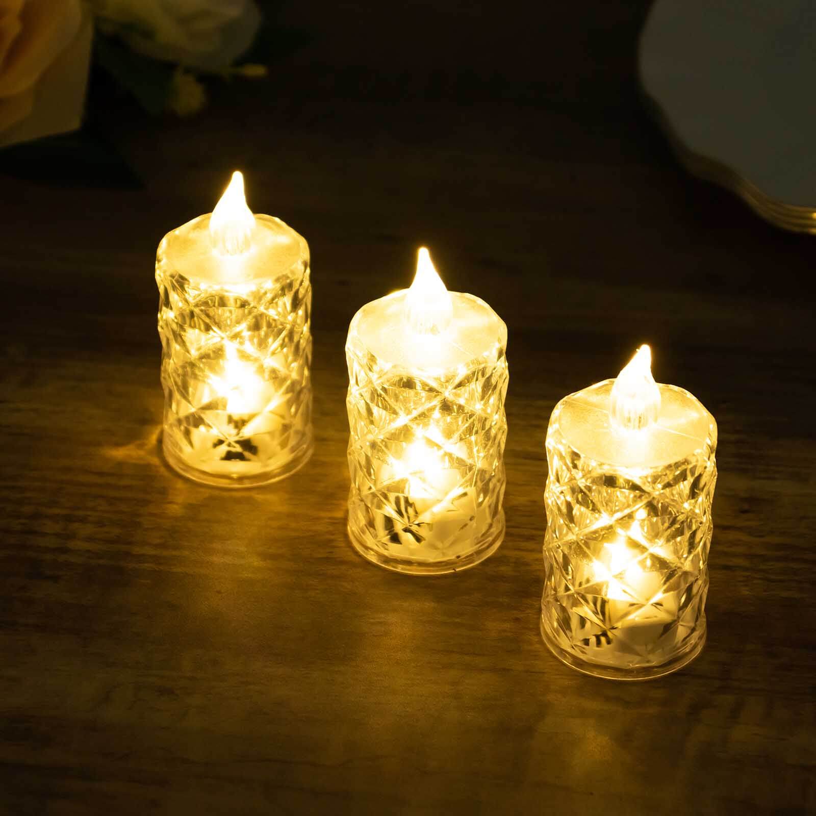 12-Pack LED Flameless Decorative Lighting Diamond Cut Warm White - Battery Operated Tealight Candles 3