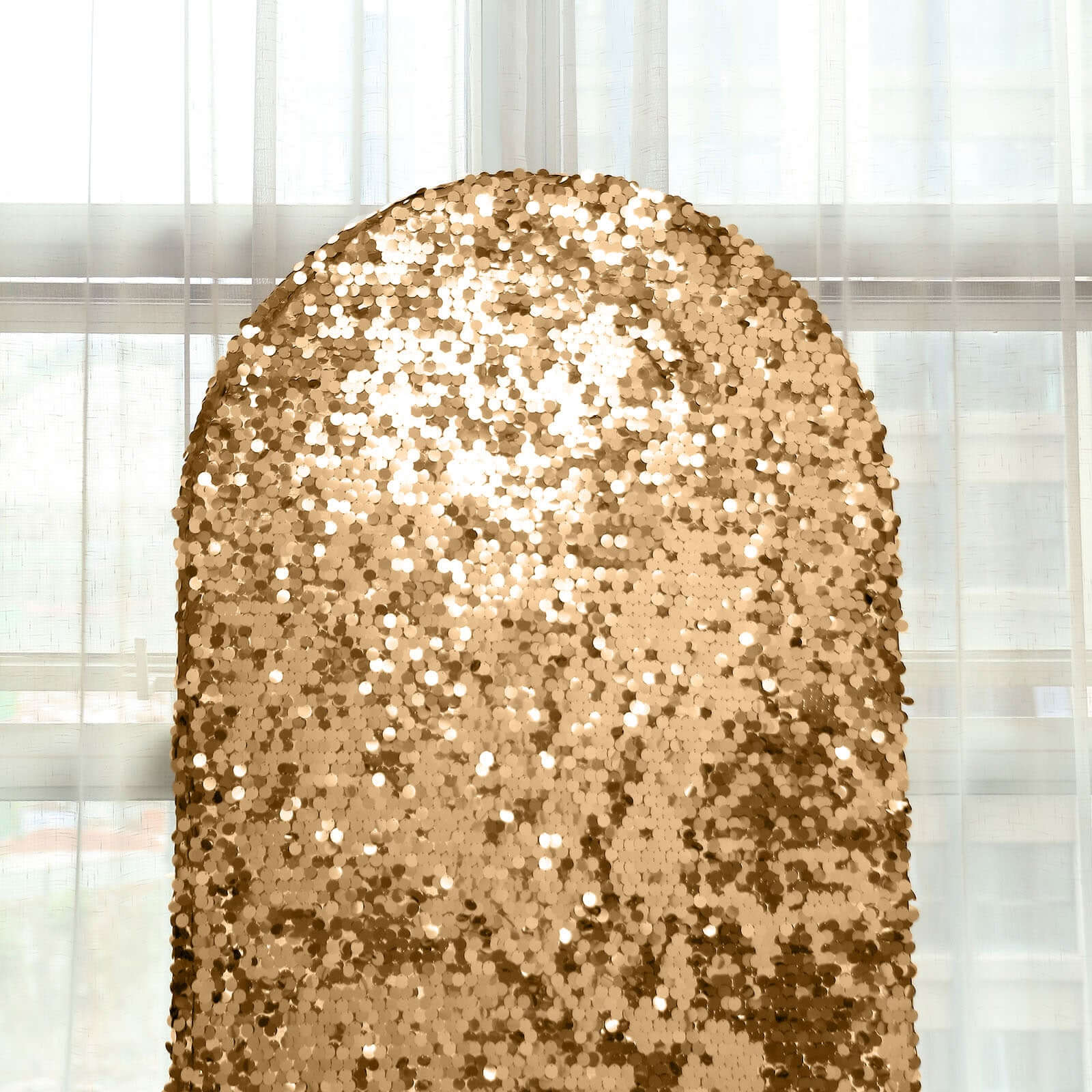 7ft Sparkly Gold Double Sided Big Payette Sequin Chiara Backdrop Stand Cover For Fitted Round Top Wedding Arch