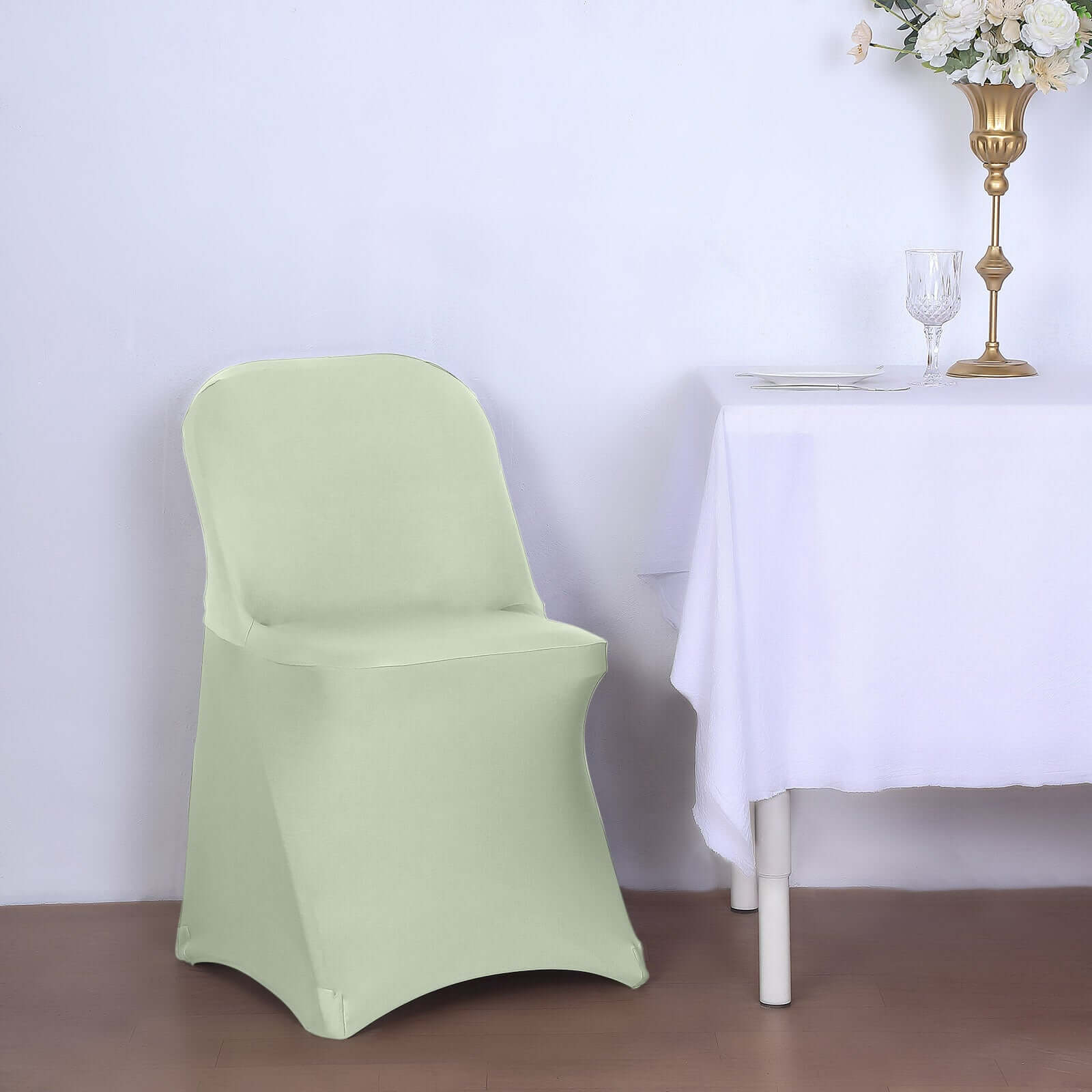 Stretch Spandex Chair Cover Sage Green for Folding Chairs - Reusable & Wrinkle-Resistant 160GSM Fitted Slipcover